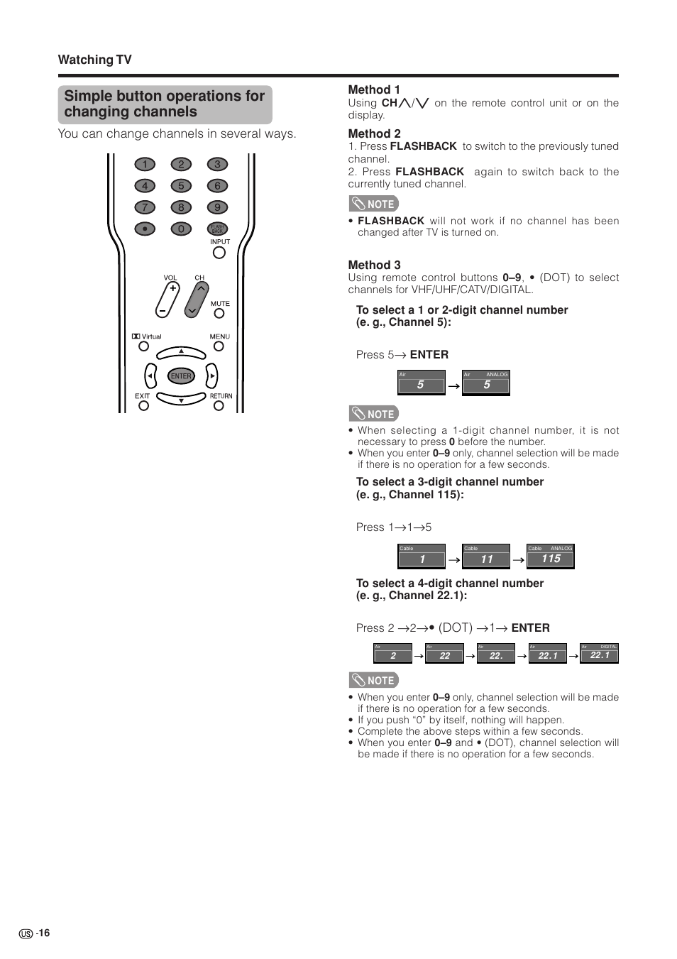 Simple button operations for changing channels, Watching tv, You can change channels in several ways | S• (dot) s1s | Sharp Aquos LC 37GB5U User Manual | Page 17 / 67