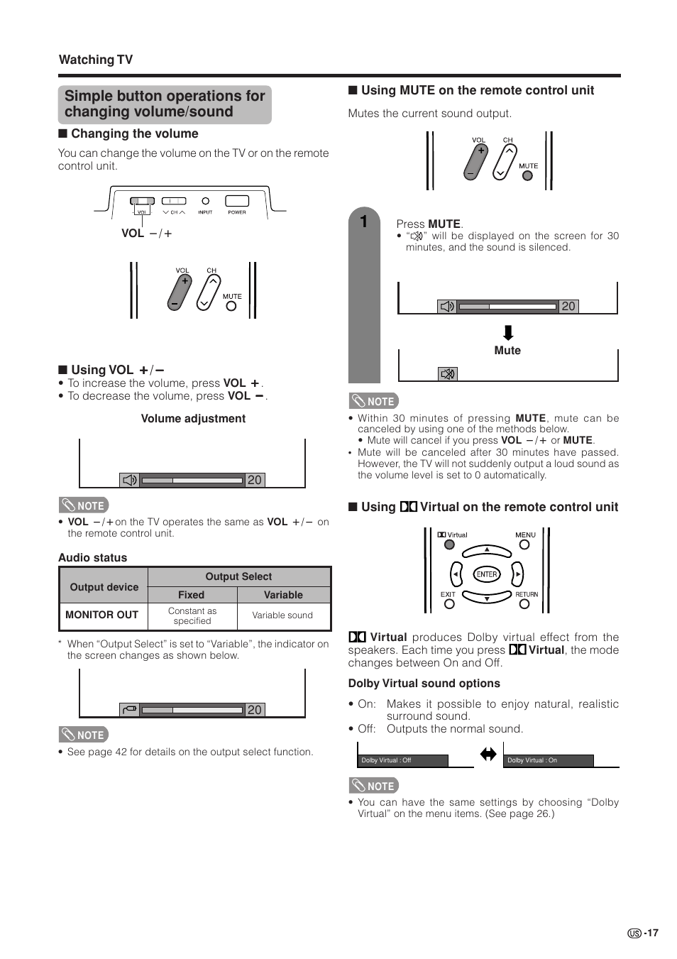 Simple button operations for changing volume/sound | Sharp Aquos LC 37GB5U User Manual | Page 18 / 67