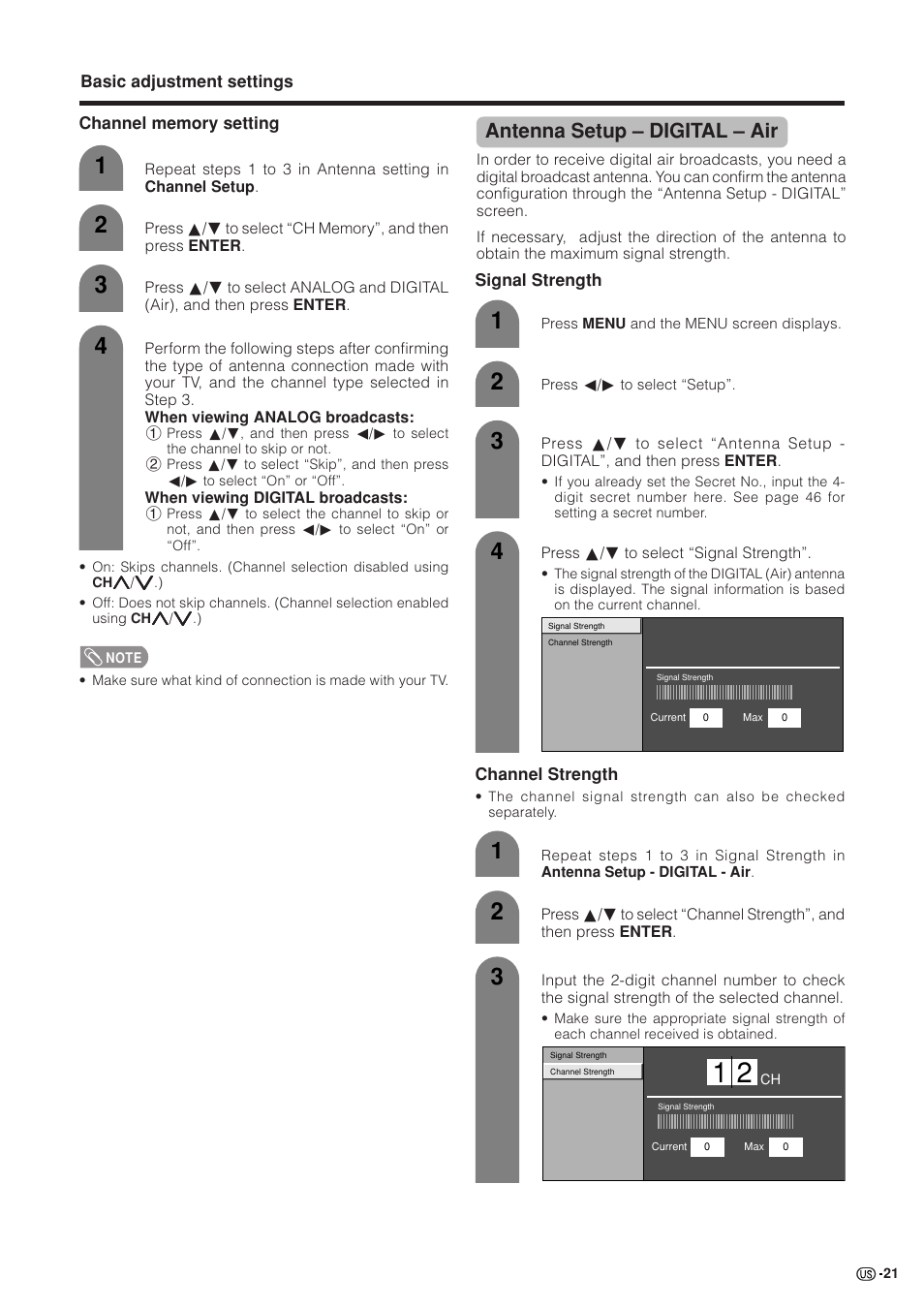 Antenna setup – digital – air | Sharp Aquos LC 37GB5U User Manual | Page 22 / 67