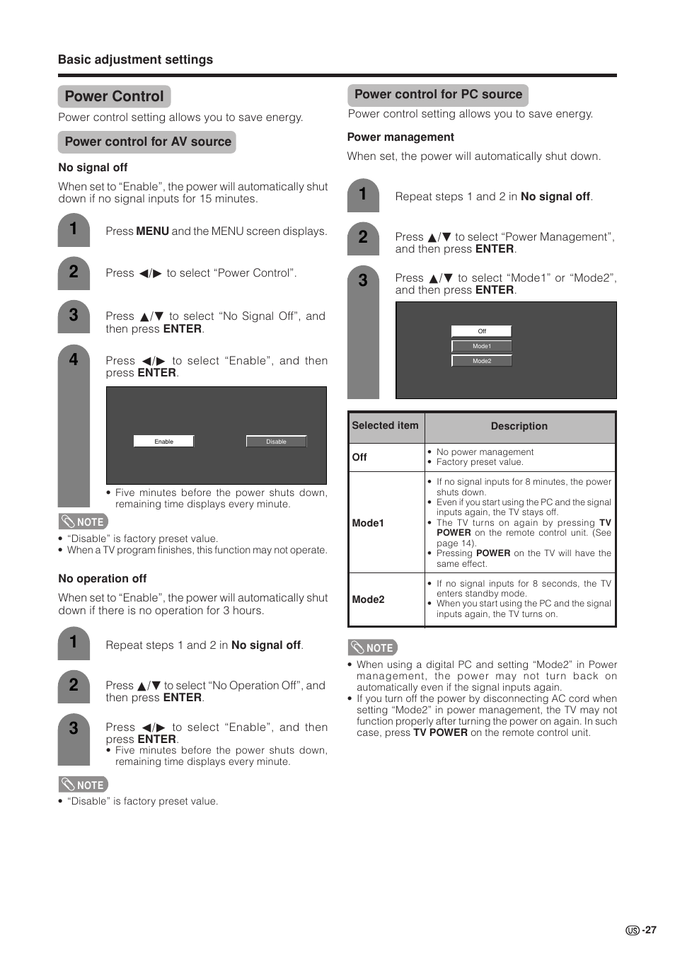 Power control | Sharp Aquos LC 37GB5U User Manual | Page 28 / 67