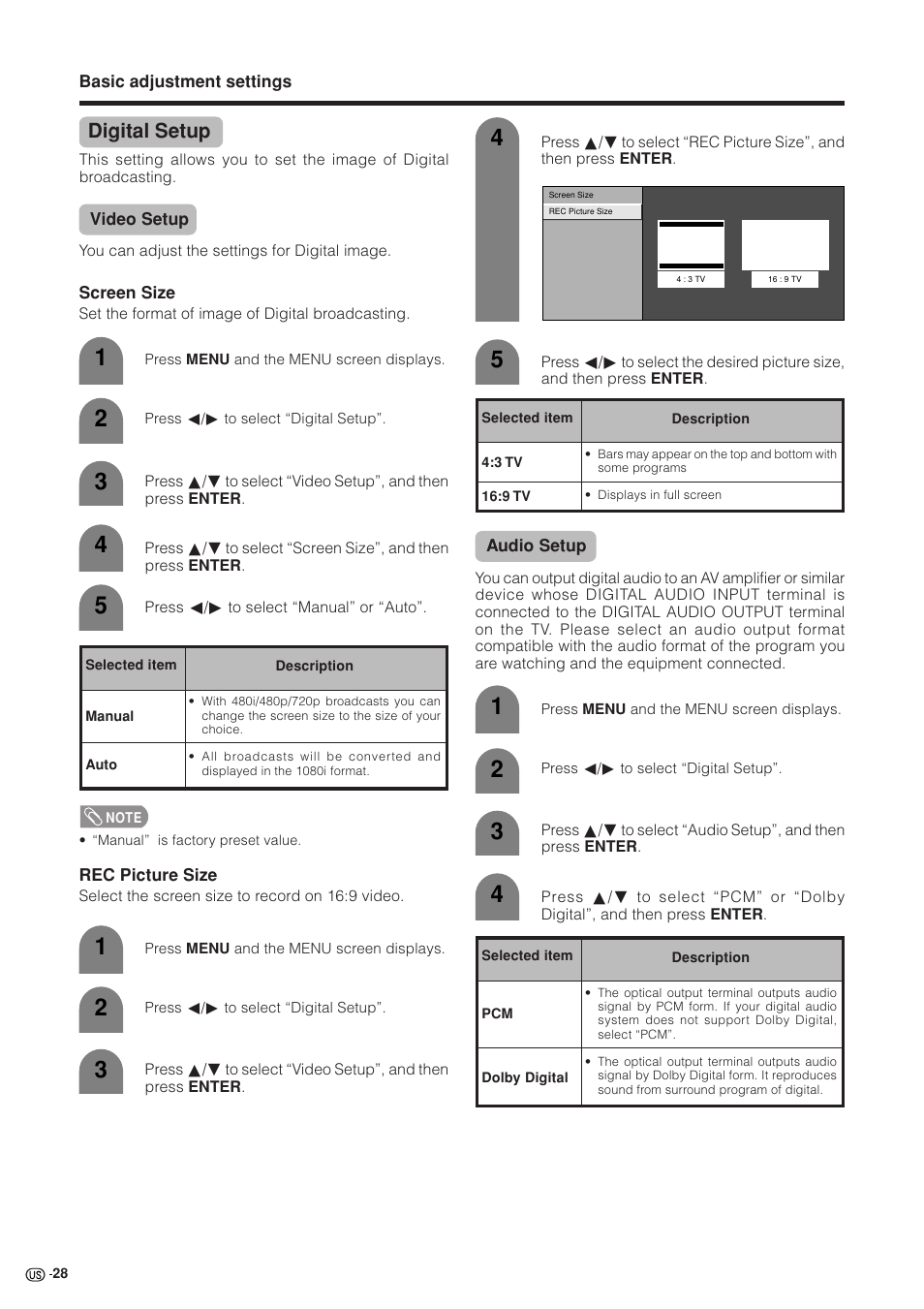 Digital setup | Sharp Aquos LC 37GB5U User Manual | Page 29 / 67