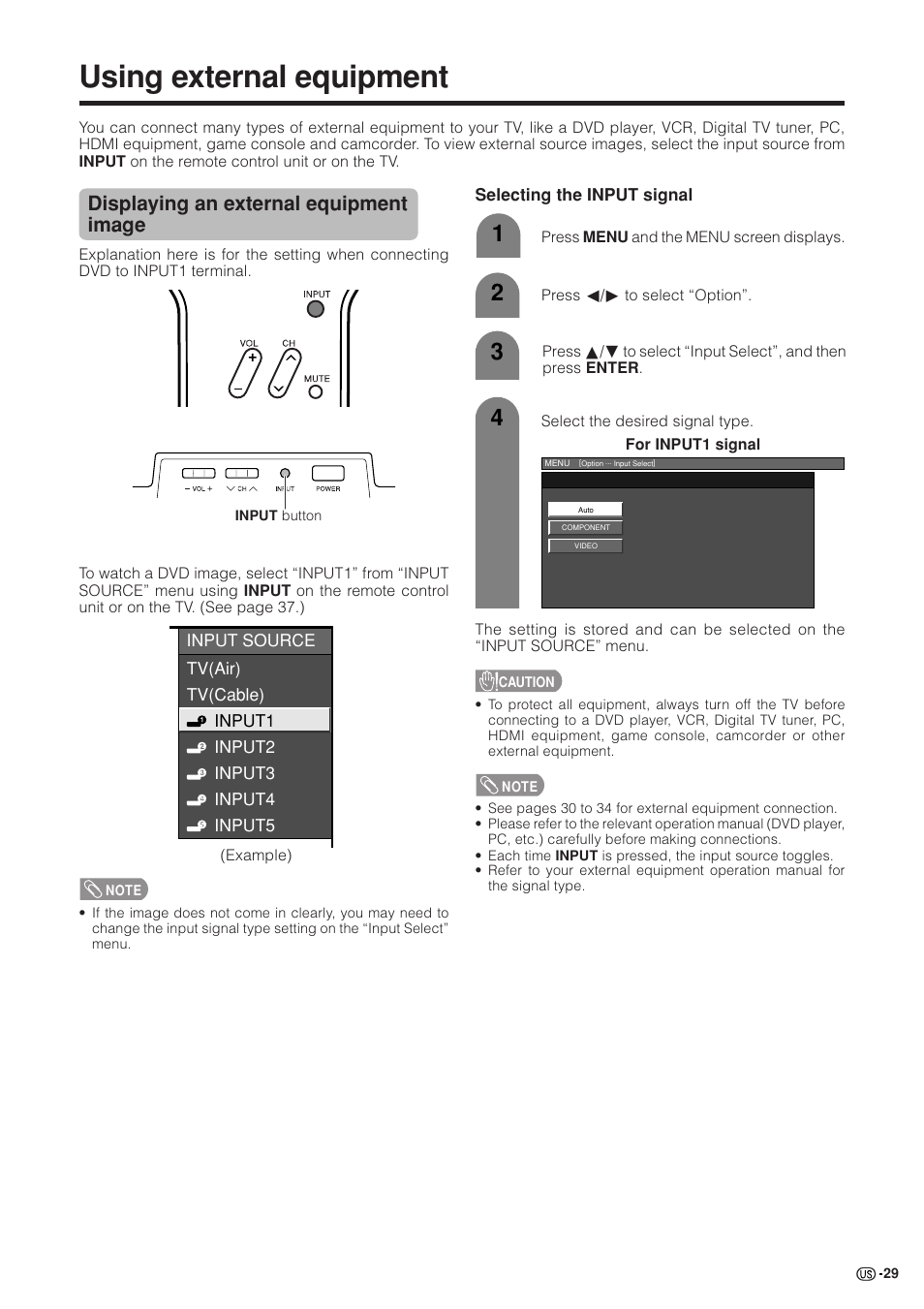 Using external equipment, Displaying an external equipment image | Sharp Aquos LC 37GB5U User Manual | Page 30 / 67