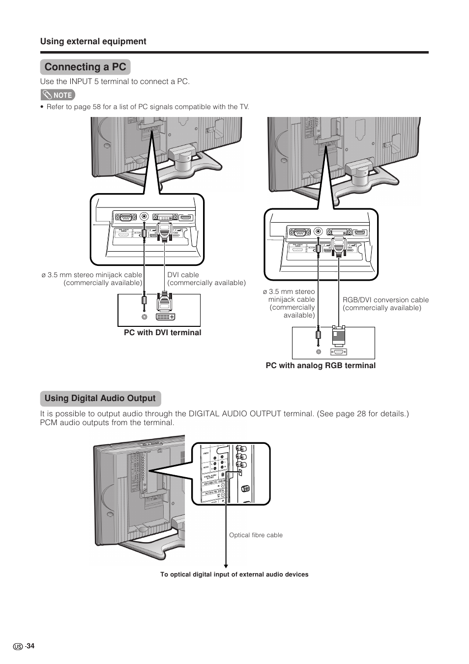 Connecting a pc | Sharp Aquos LC 37GB5U User Manual | Page 35 / 67