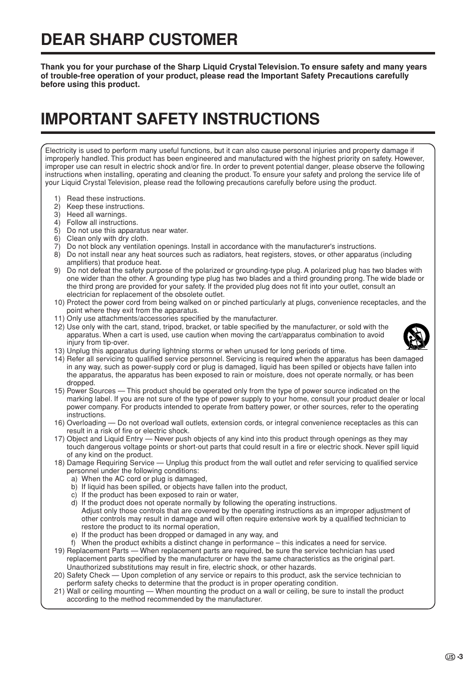 Dear sharp customer, Important safety instructions | Sharp Aquos LC 37GB5U User Manual | Page 4 / 67