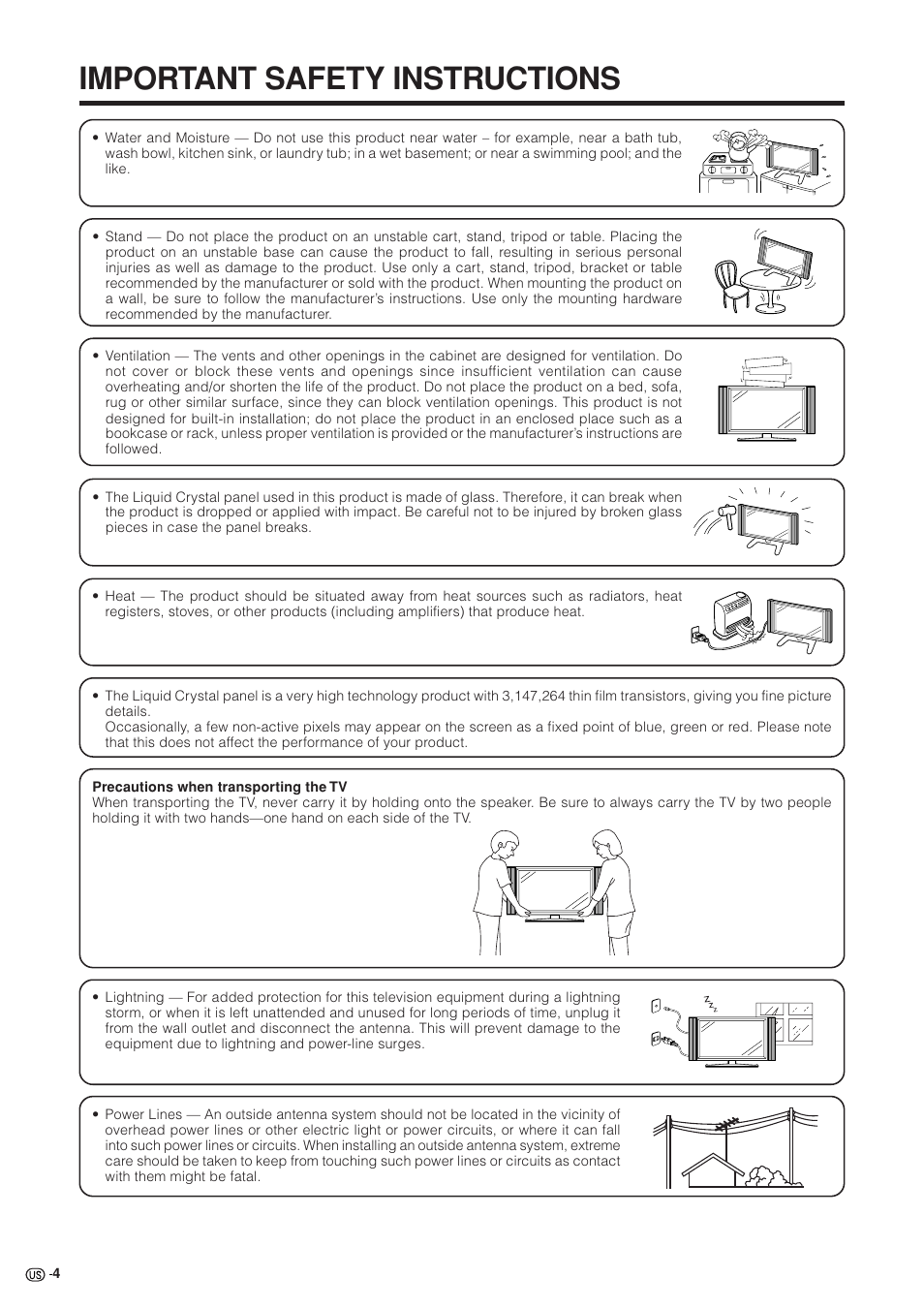 Important safety instructions | Sharp Aquos LC 37GB5U User Manual | Page 5 / 67