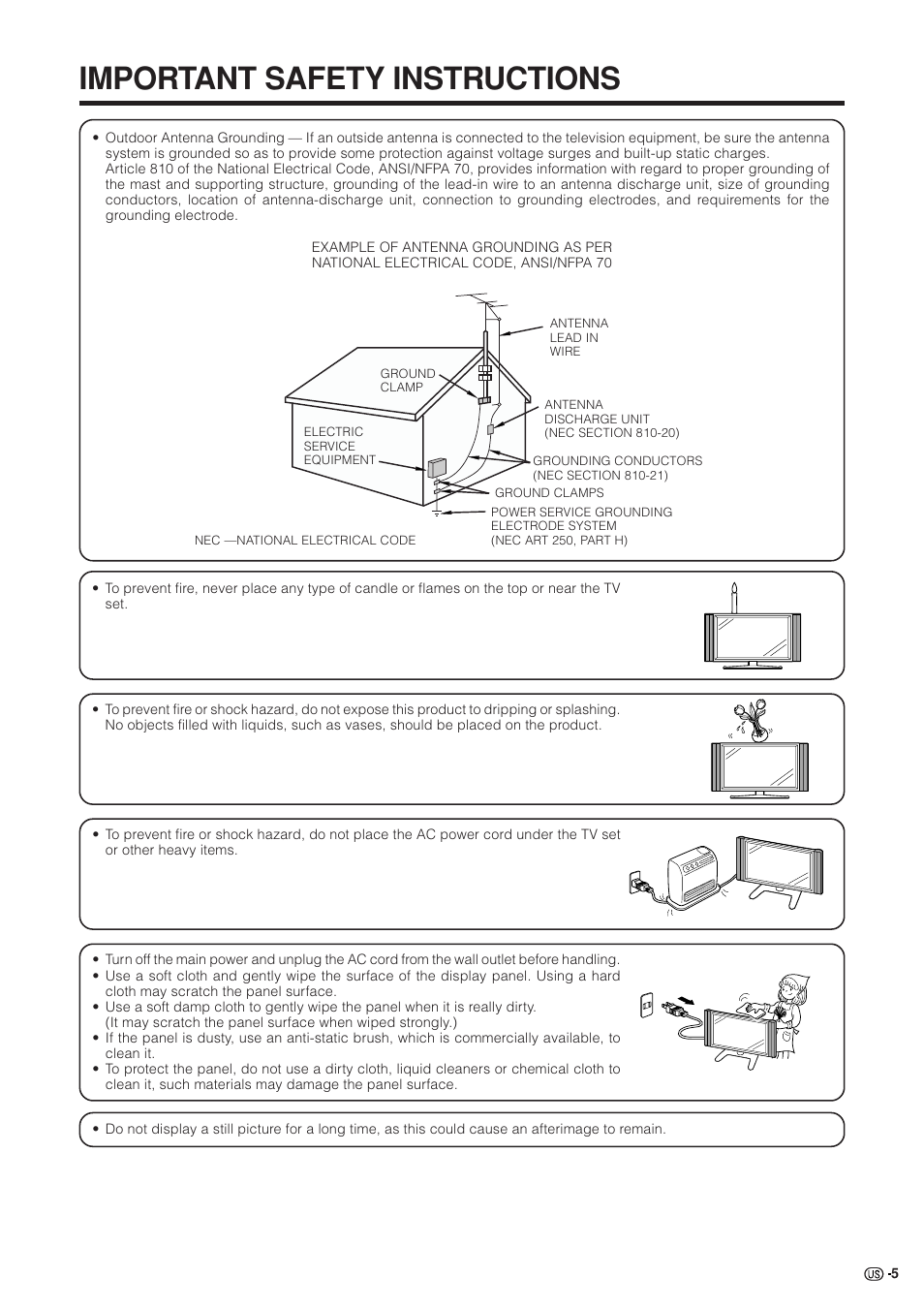 Important safety instructions | Sharp Aquos LC 37GB5U User Manual | Page 6 / 67