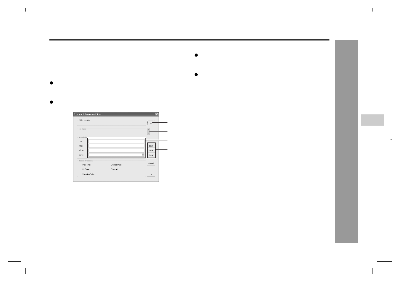 Editing music information, Tran sf er ri ng fr o m pc | Sharp GB201 User Manual | Page 25 / 52