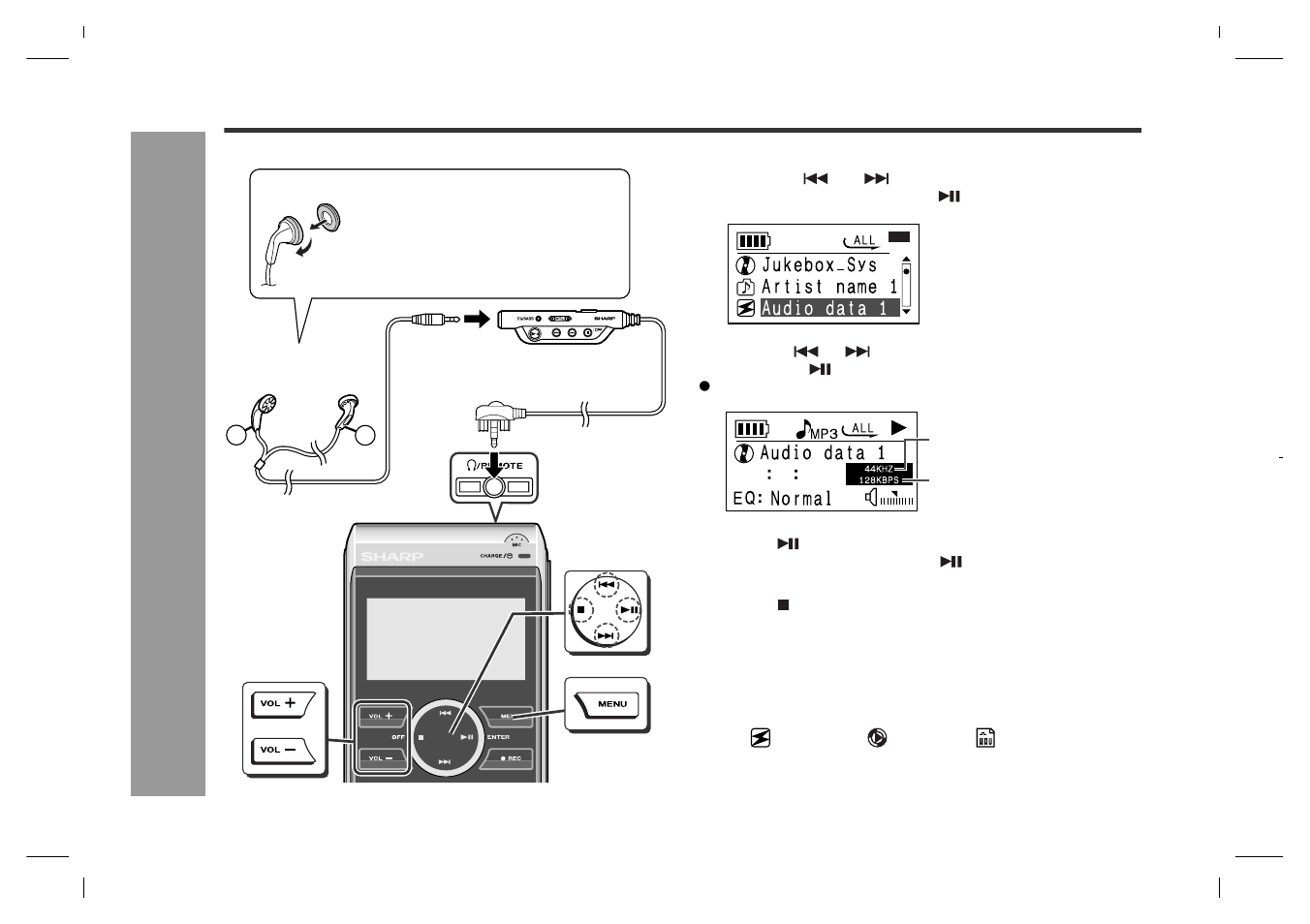 Playing transferred audio data, Tran sf er ri ng fr o m pc | Sharp GB201 User Manual | Page 26 / 52