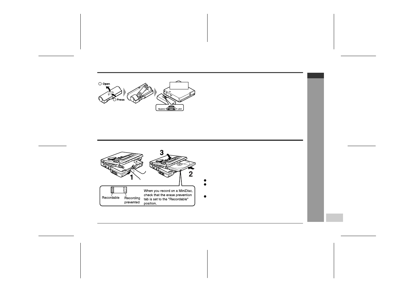 Using with the alkaline battery, Inserting a minidisc, Preparation | Sharp IM-MT899H User Manual | Page 19 / 69