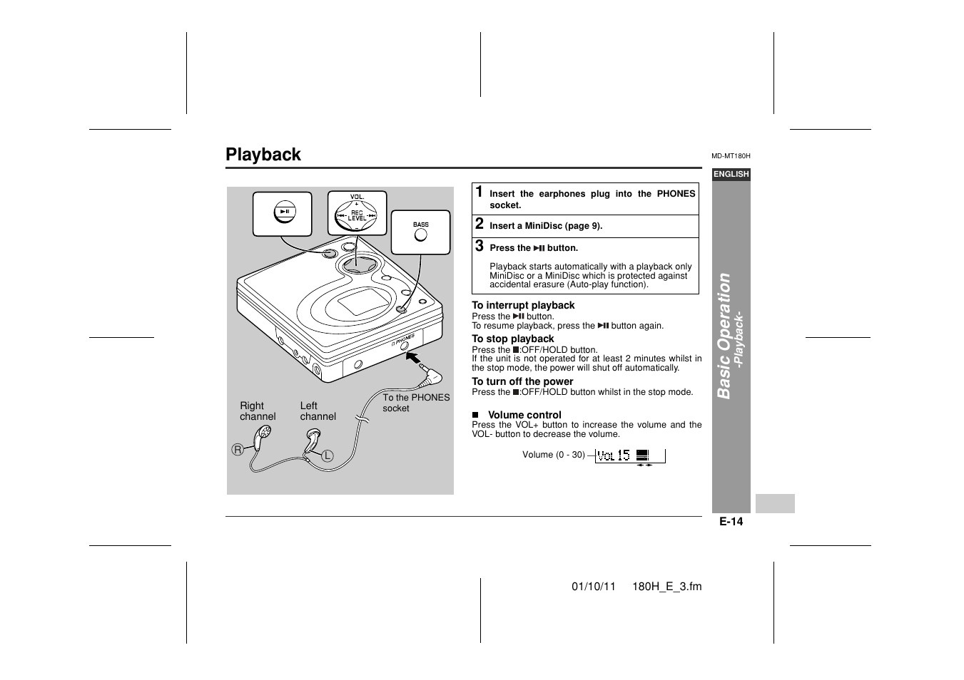 Playback, Basic opera ti o n | Sharp MD-MT180H User Manual | Page 15 / 45