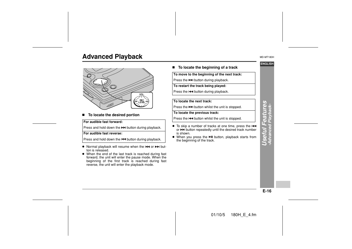 Advanced playback, Useful feat ures | Sharp MD-MT180H User Manual | Page 17 / 45