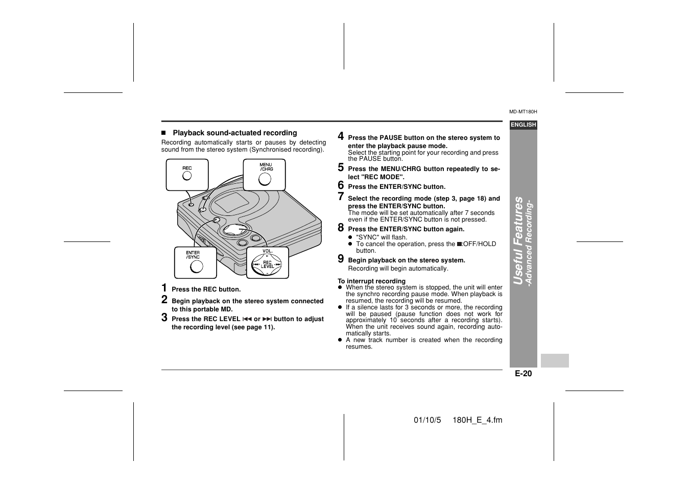 Useful feat ures | Sharp MD-MT180H User Manual | Page 21 / 45