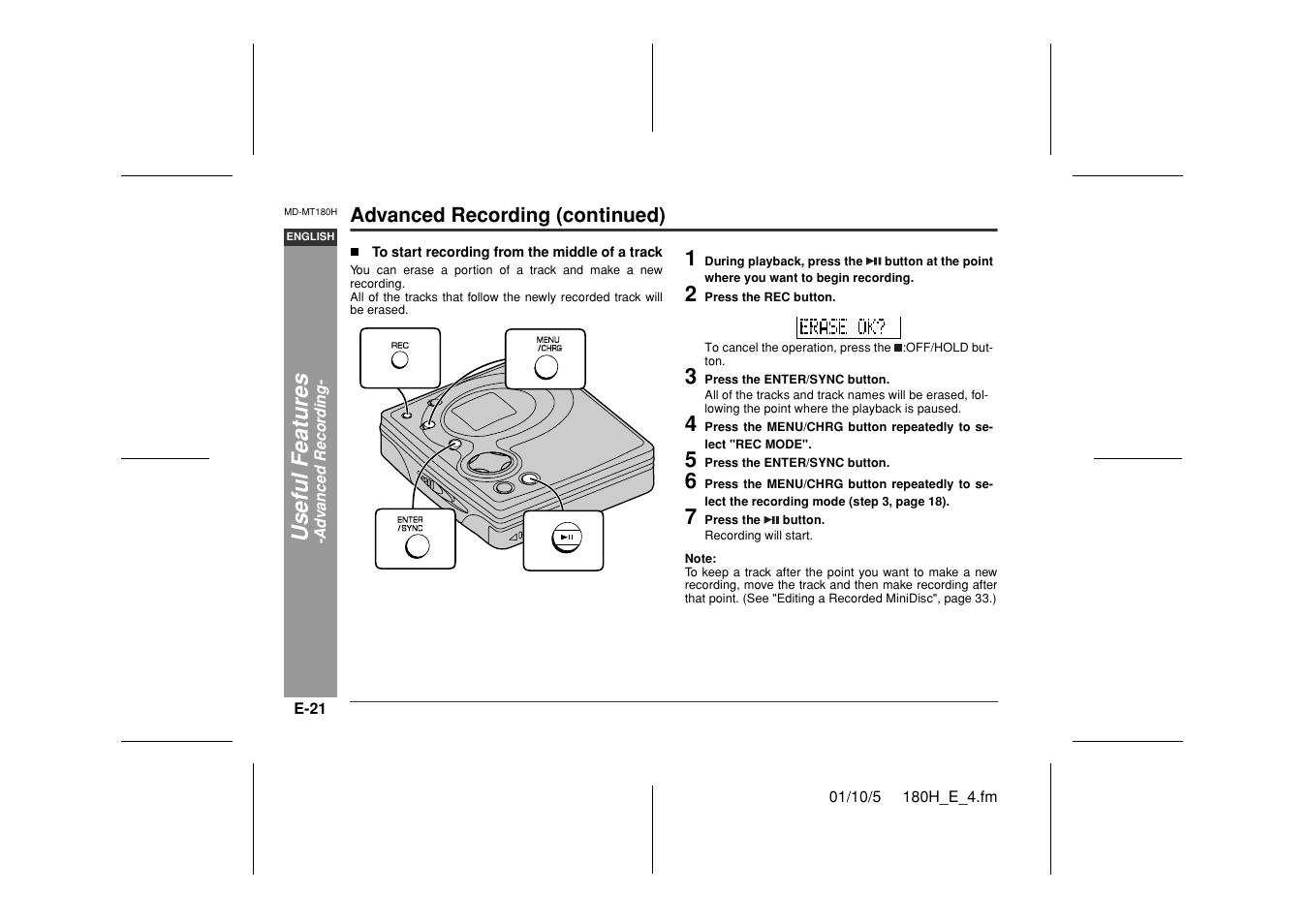 Useful feat ures | Sharp MD-MT180H User Manual | Page 22 / 45