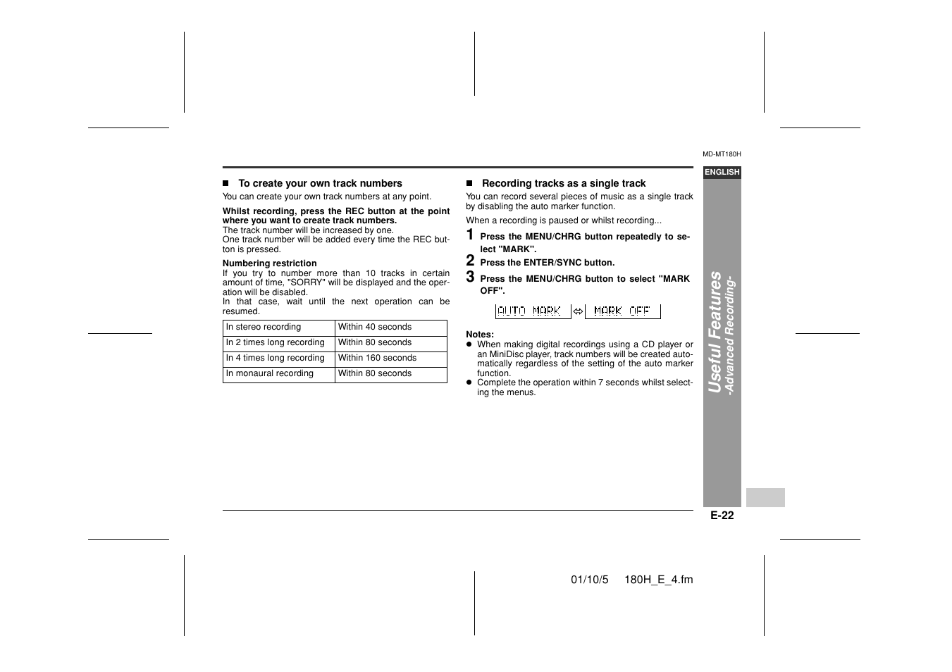 Useful feat ures | Sharp MD-MT180H User Manual | Page 23 / 45