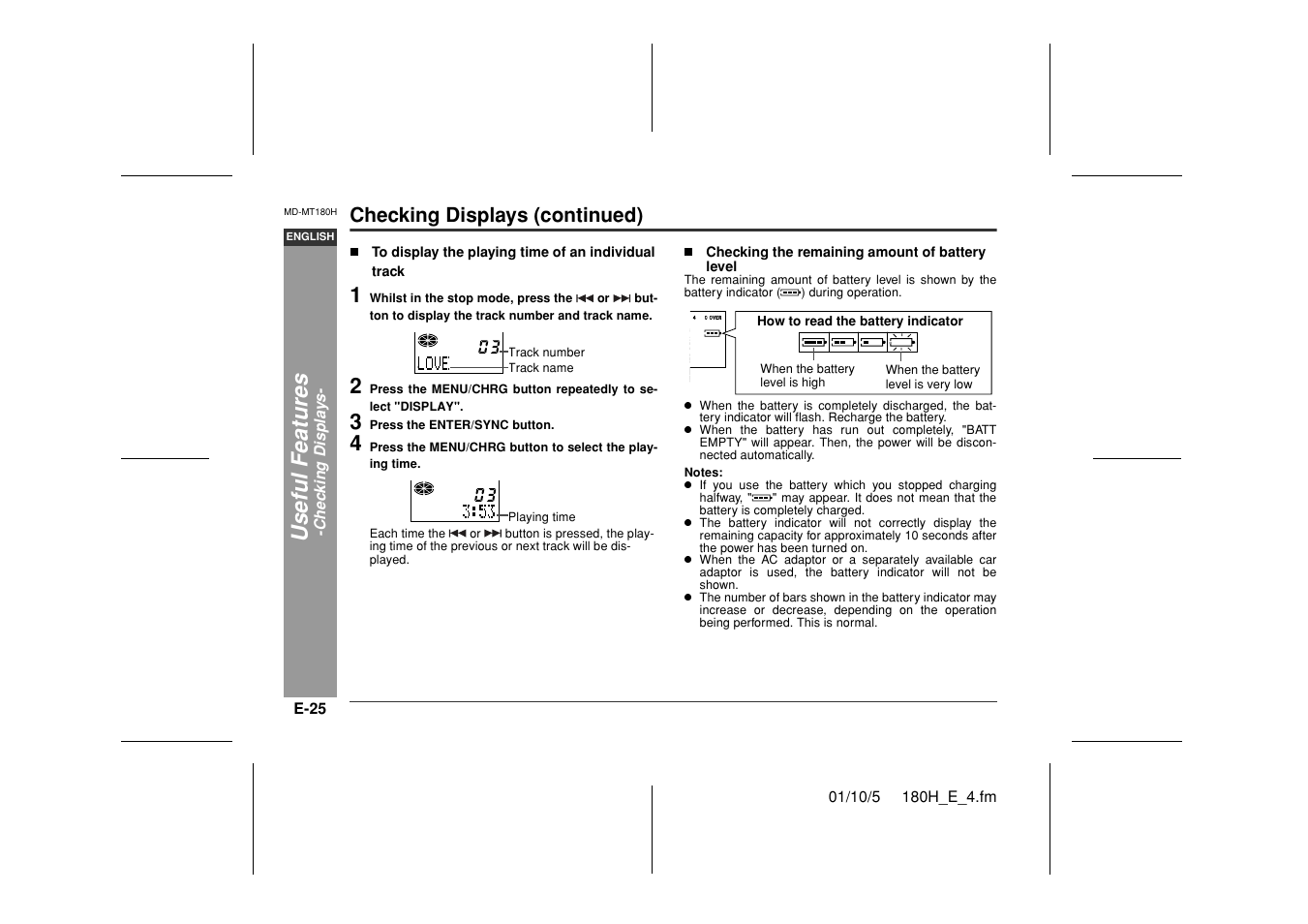 Useful feat ures, Checking displays (continued) | Sharp MD-MT180H User Manual | Page 26 / 45