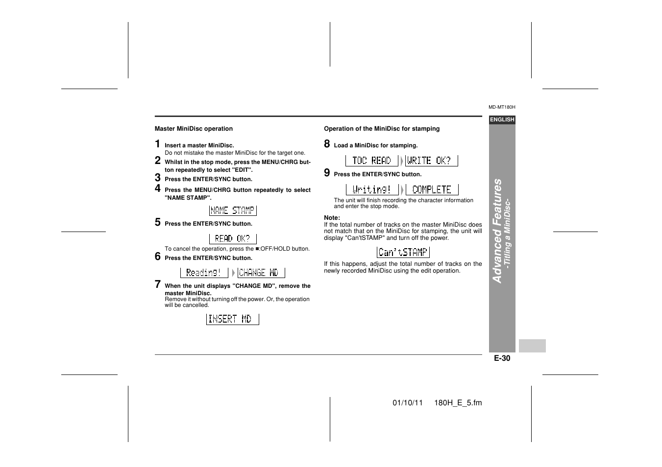 Ad v a nced features | Sharp MD-MT180H User Manual | Page 31 / 45