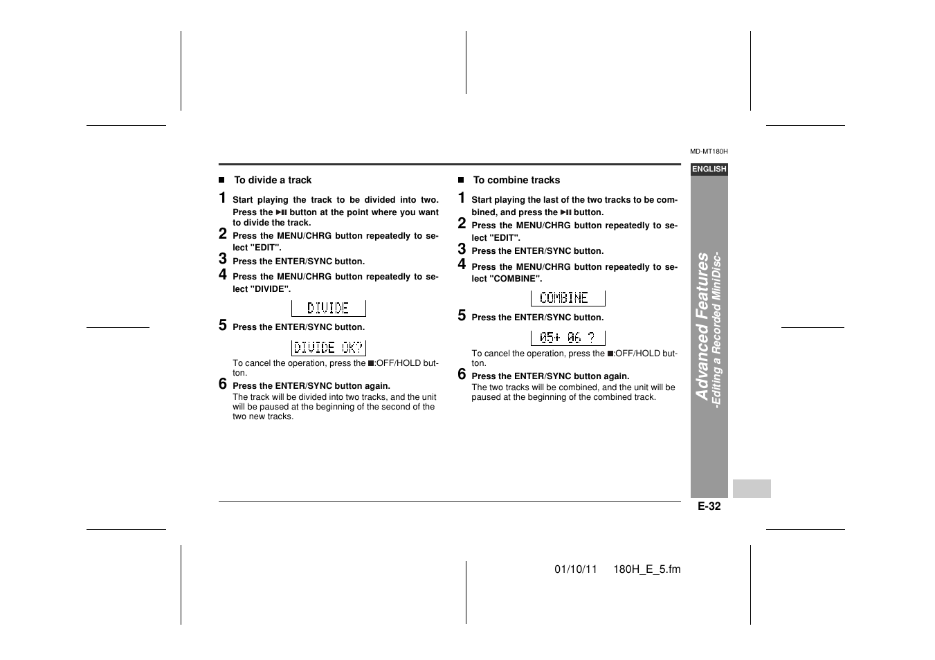 Ad v a nced features | Sharp MD-MT180H User Manual | Page 33 / 45