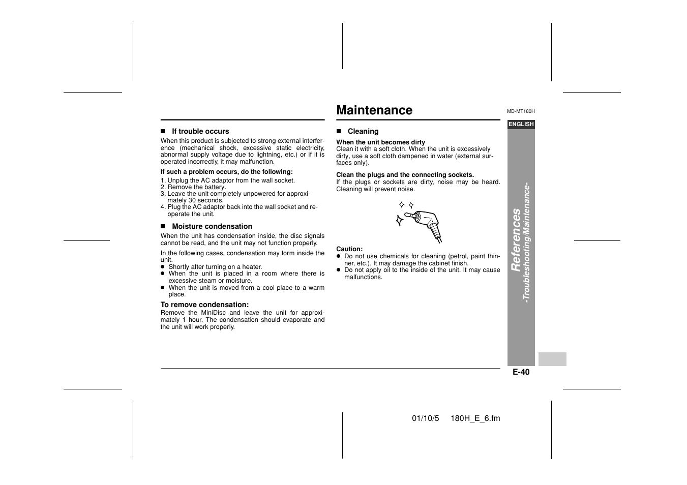 Maintenance, Ref e rences | Sharp MD-MT180H User Manual | Page 41 / 45