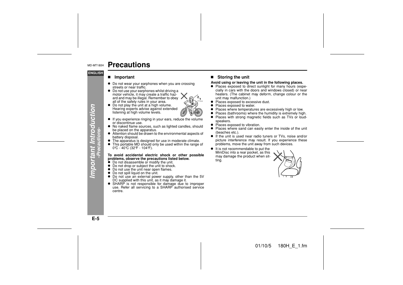 Precautions, Impor ta nt i n tr oduct ion | Sharp MD-MT180H User Manual | Page 6 / 45