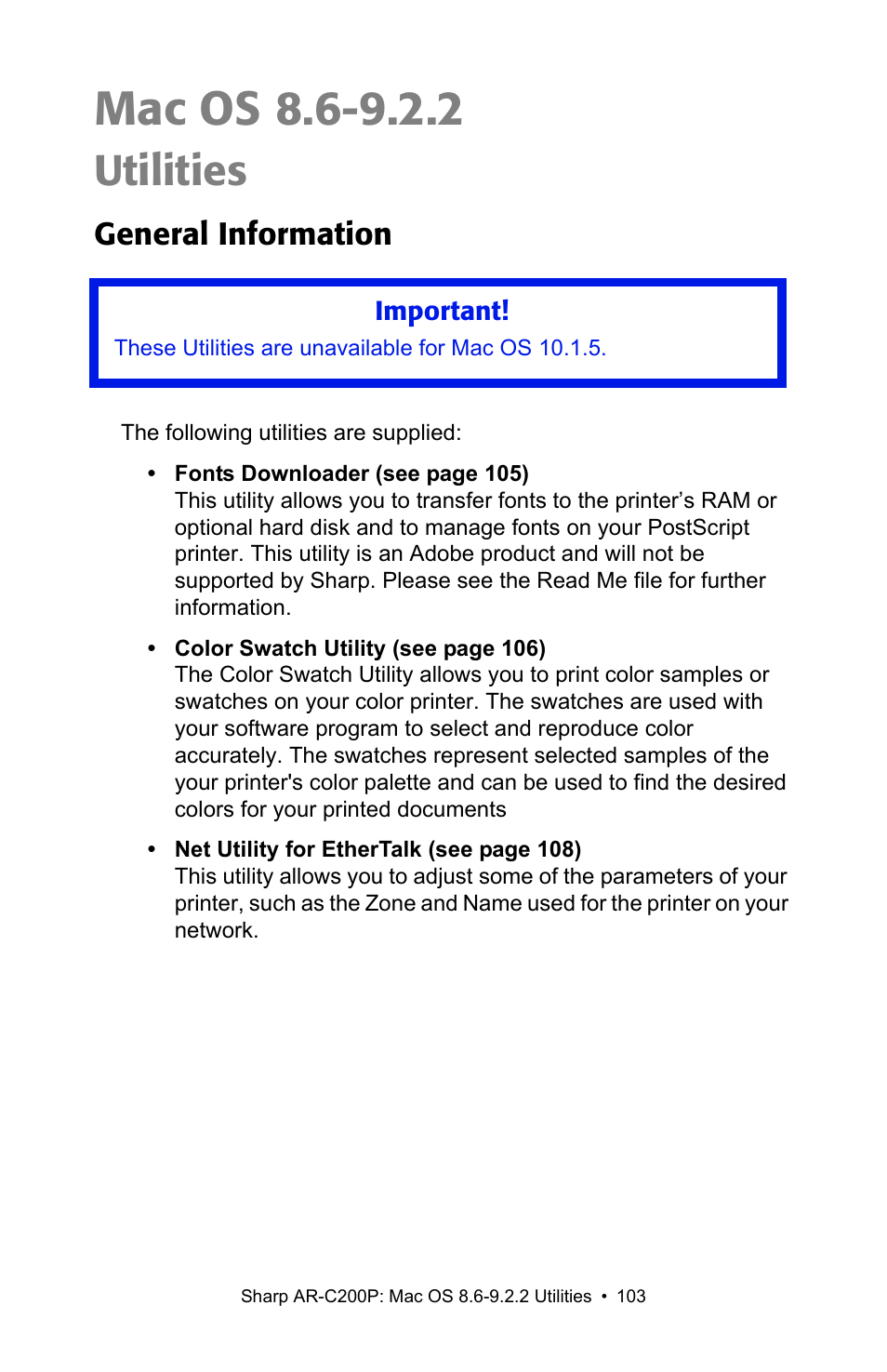 Utilities, General information | Sharp AR-C200P User Manual | Page 103 / 193