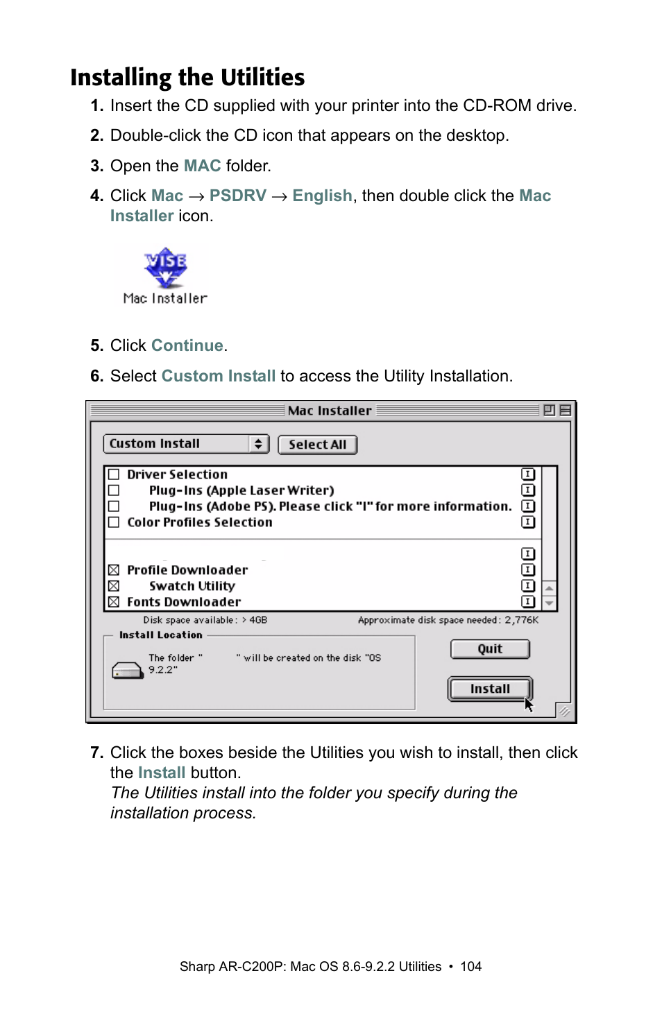 Installing the utilities | Sharp AR-C200P User Manual | Page 104 / 193
