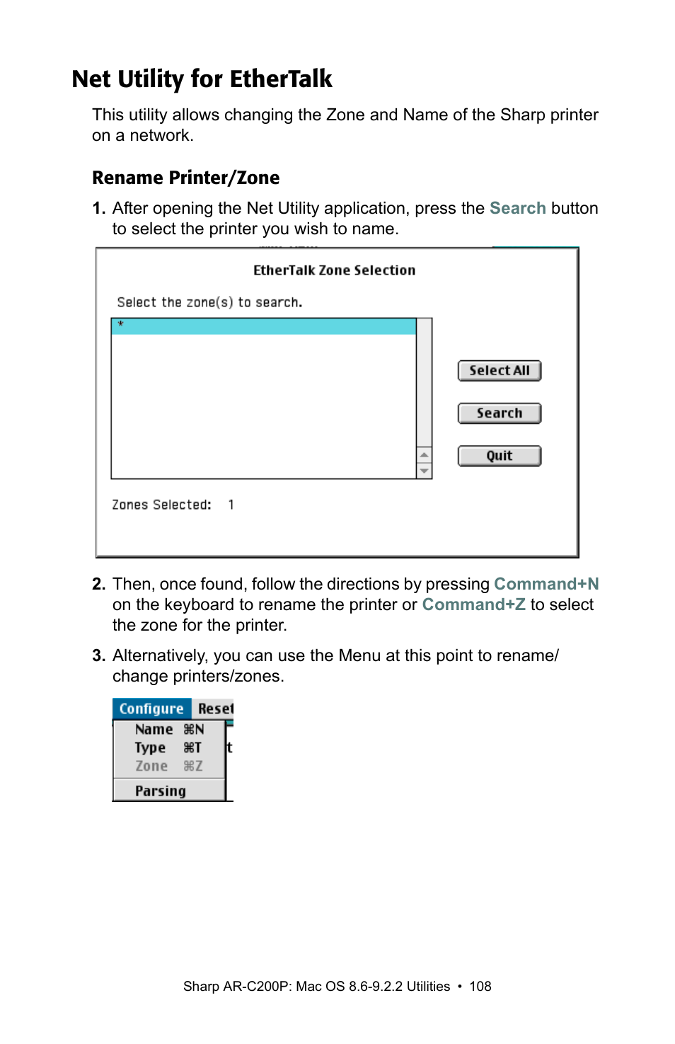 Net utility for ethertalk | Sharp AR-C200P User Manual | Page 108 / 193