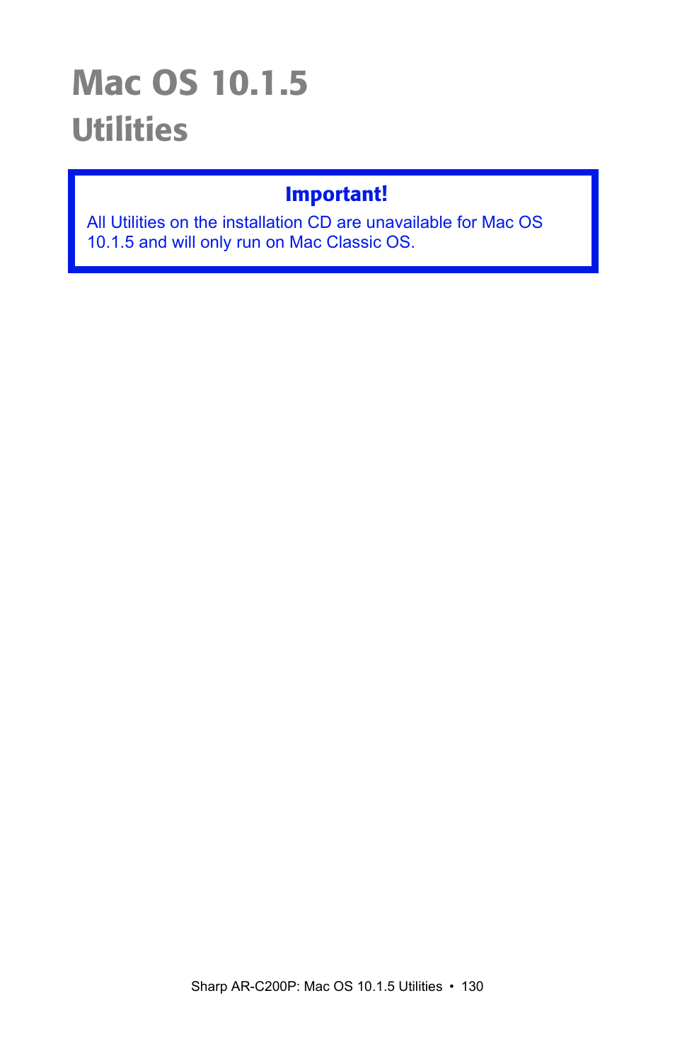 Utilities, Mac os 10.1.5 | Sharp AR-C200P User Manual | Page 130 / 193
