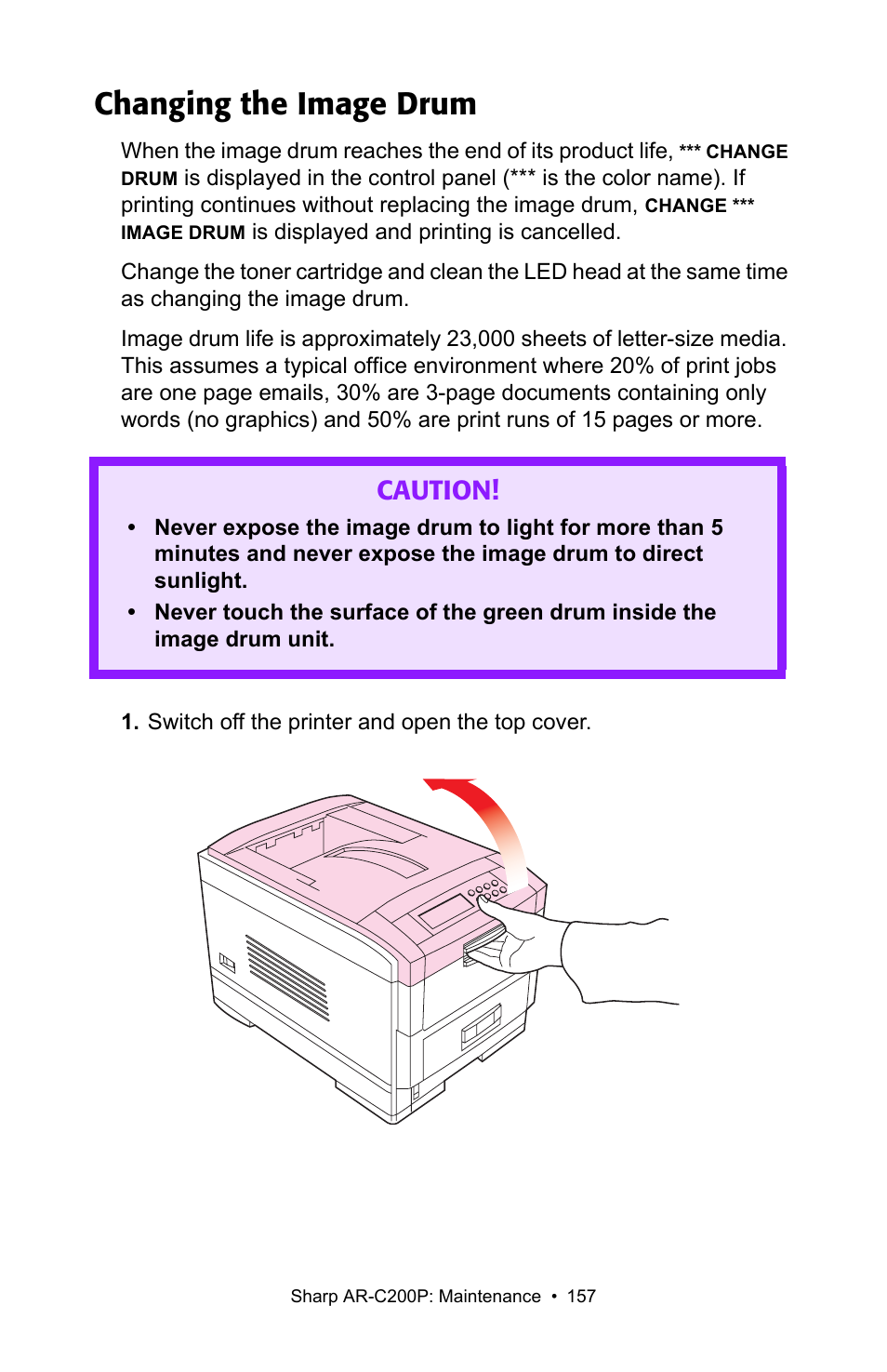 Changing the image drum, Caution | Sharp AR-C200P User Manual | Page 157 / 193