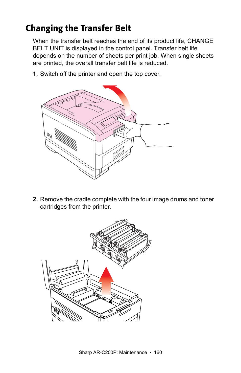 Changing the transfer belt | Sharp AR-C200P User Manual | Page 160 / 193