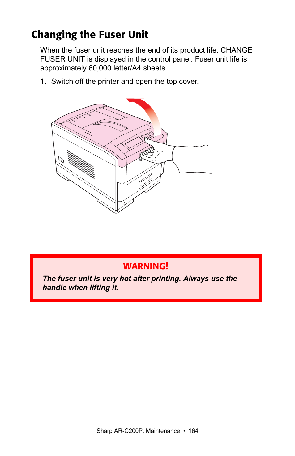 Changing the fuser unit | Sharp AR-C200P User Manual | Page 164 / 193