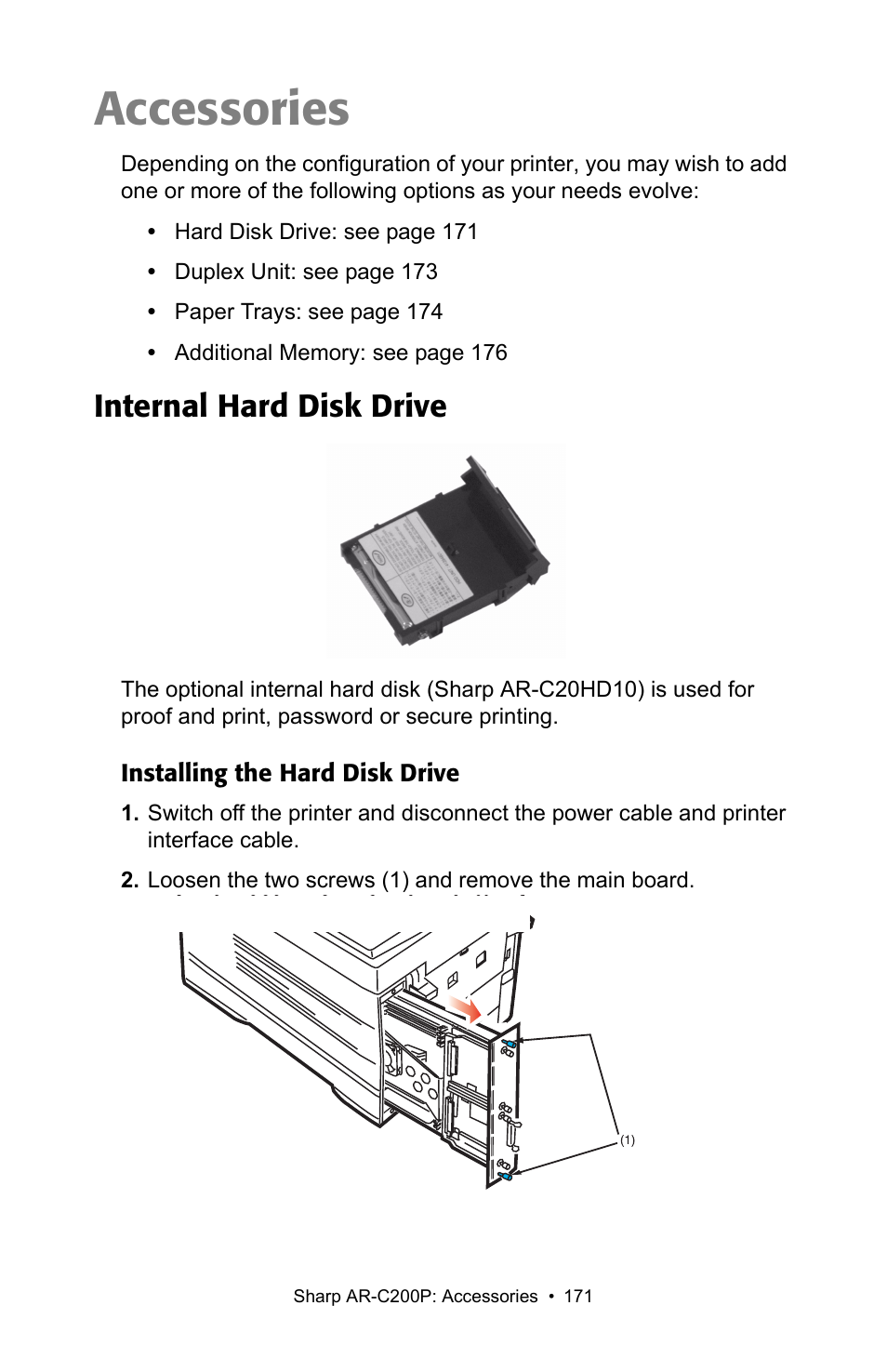 Accessories, Internal hard disk drive | Sharp AR-C200P User Manual | Page 171 / 193