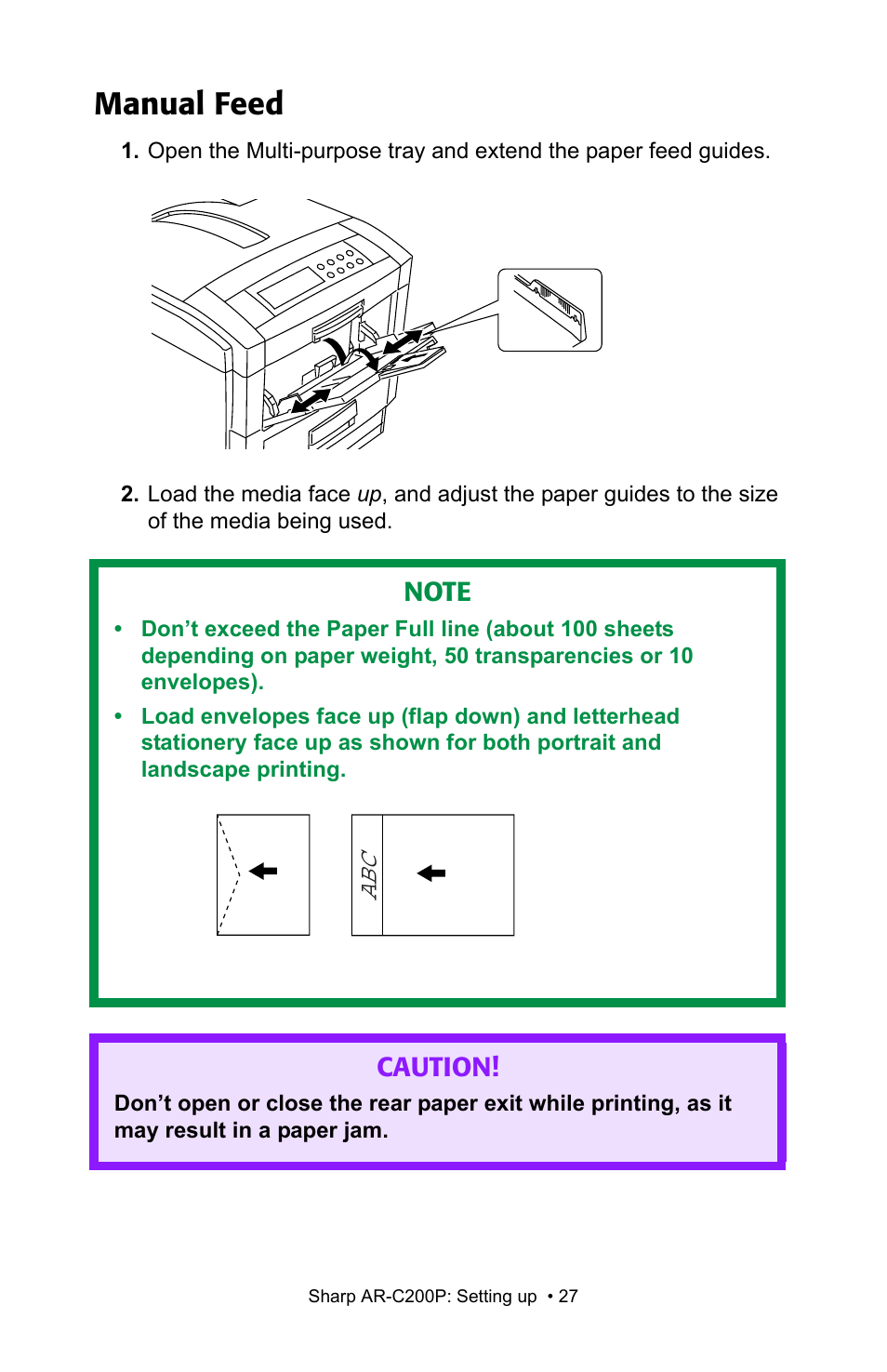 Manual feed | Sharp AR-C200P User Manual | Page 27 / 193