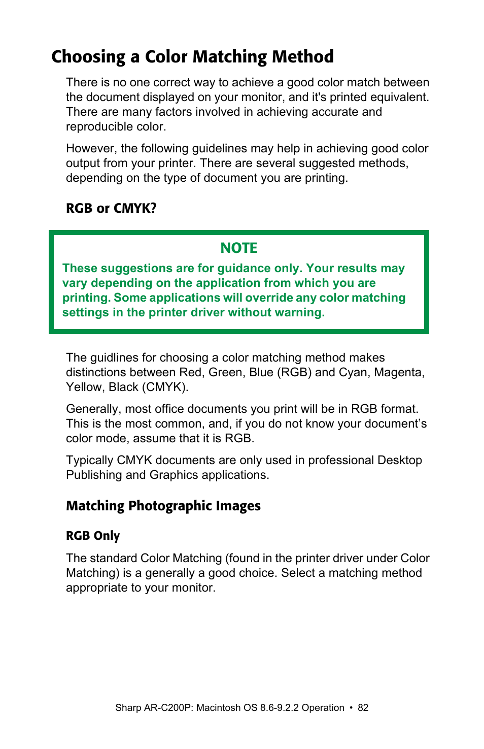 Choosing a color matching method | Sharp AR-C200P User Manual | Page 82 / 193