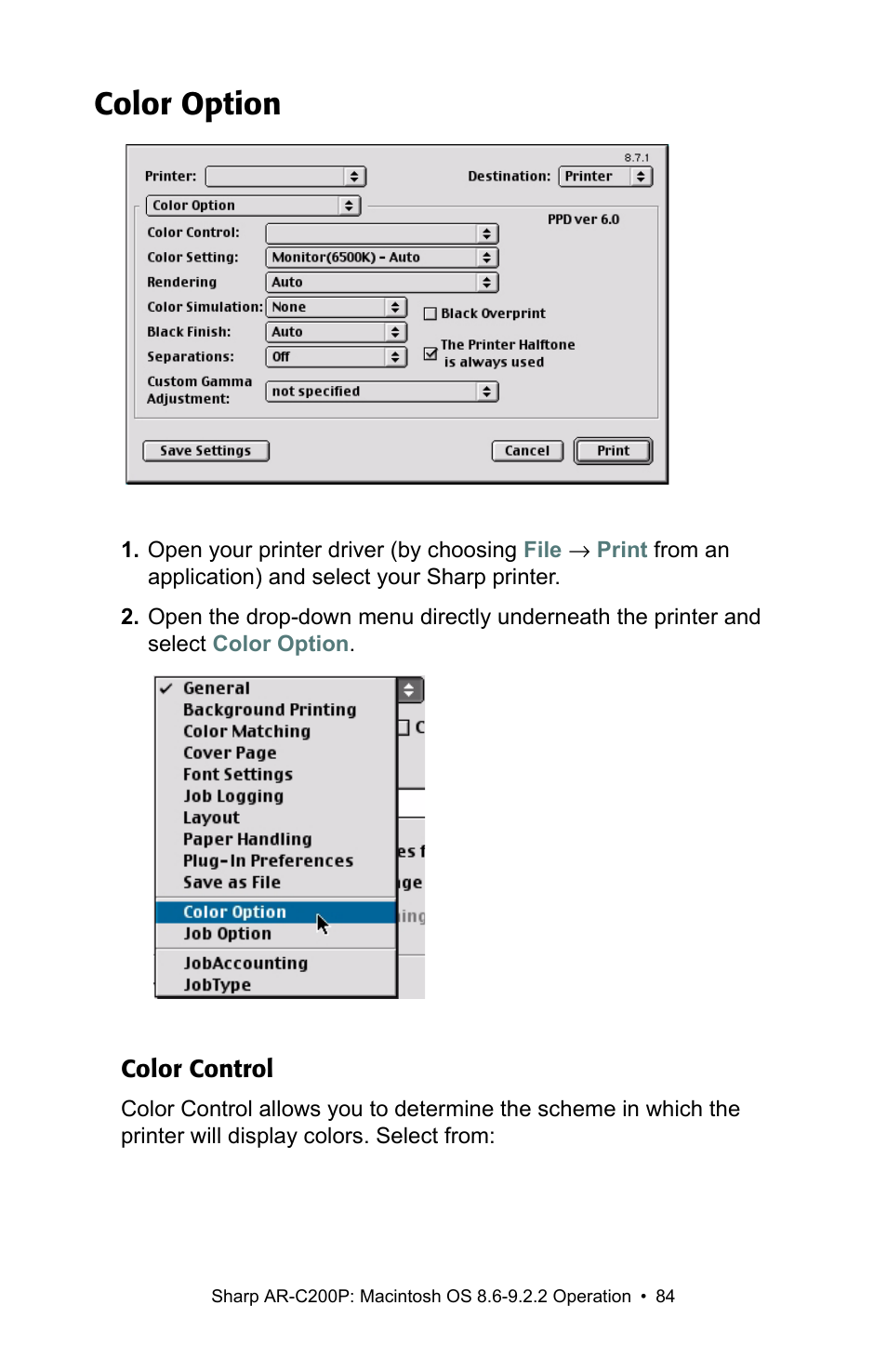 Color option | Sharp AR-C200P User Manual | Page 84 / 193