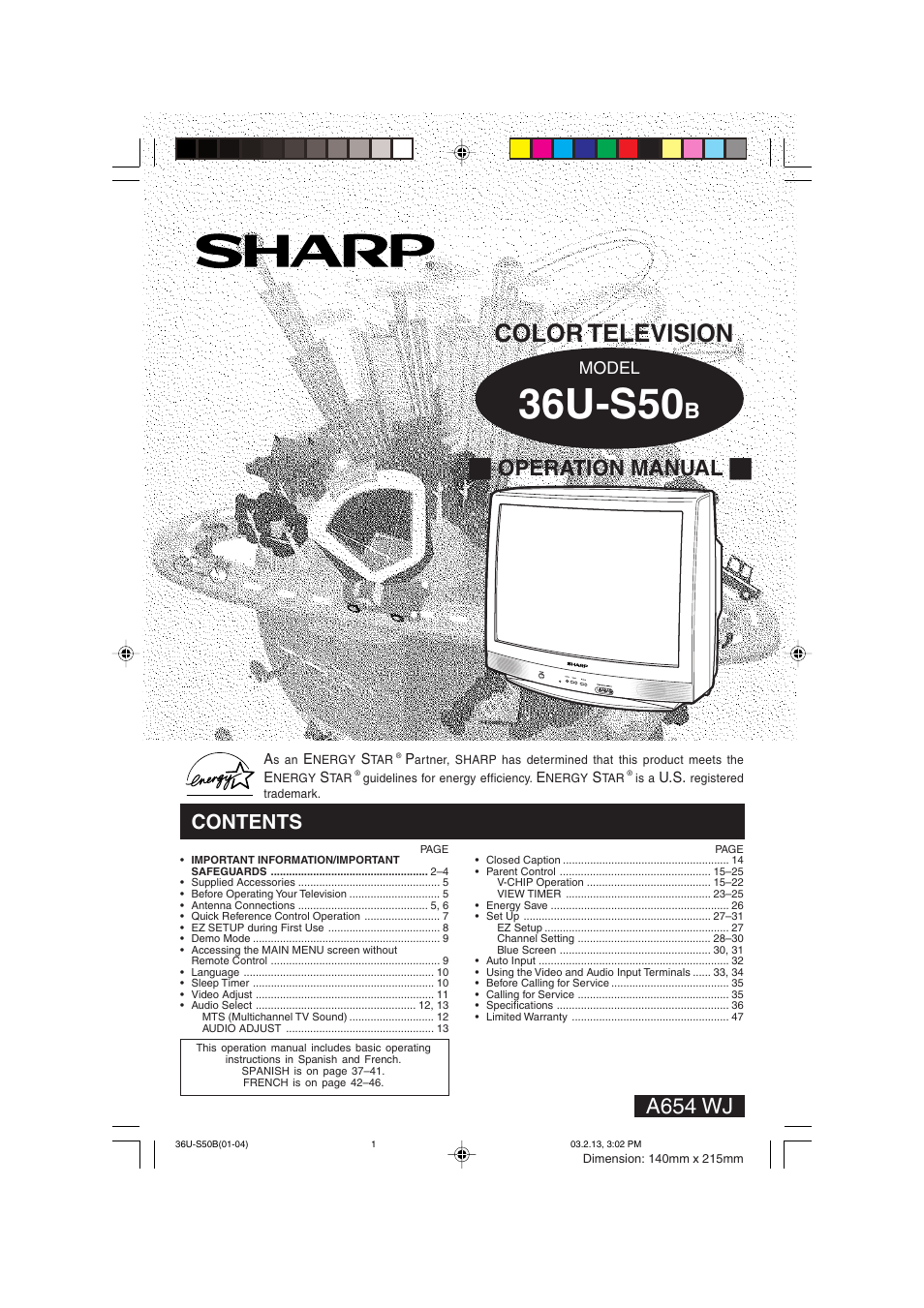 Sharp 36U-S50B User Manual | 48 pages