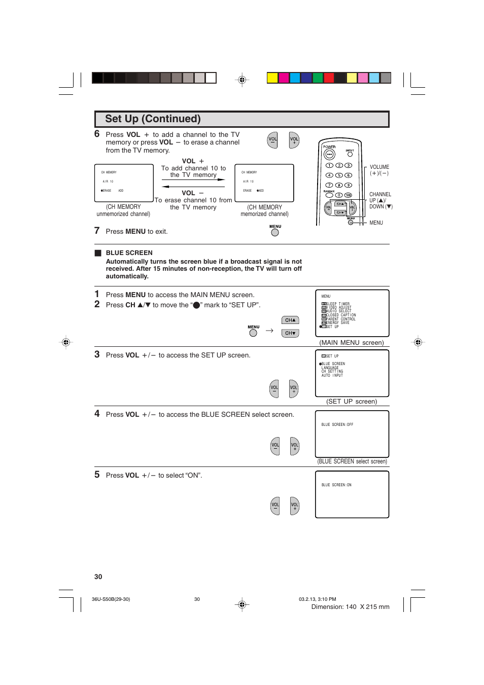 Set up (continued) | Sharp 36U-S50B User Manual | Page 30 / 48