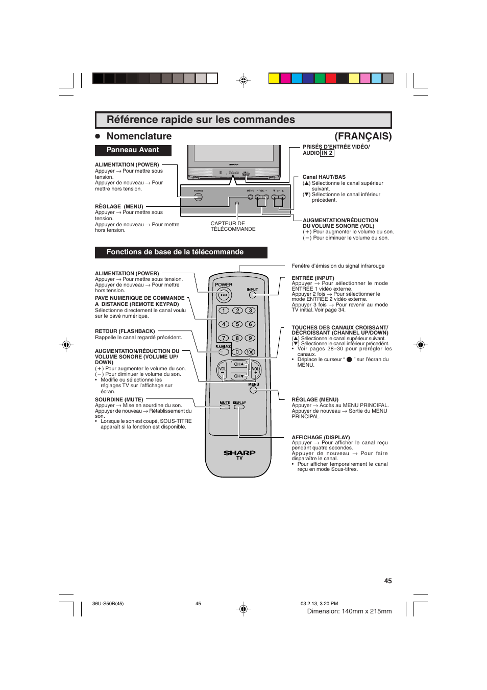 Référence rapide sur les commandes, Nomenclature (français) | Sharp 36U-S50B User Manual | Page 45 / 48