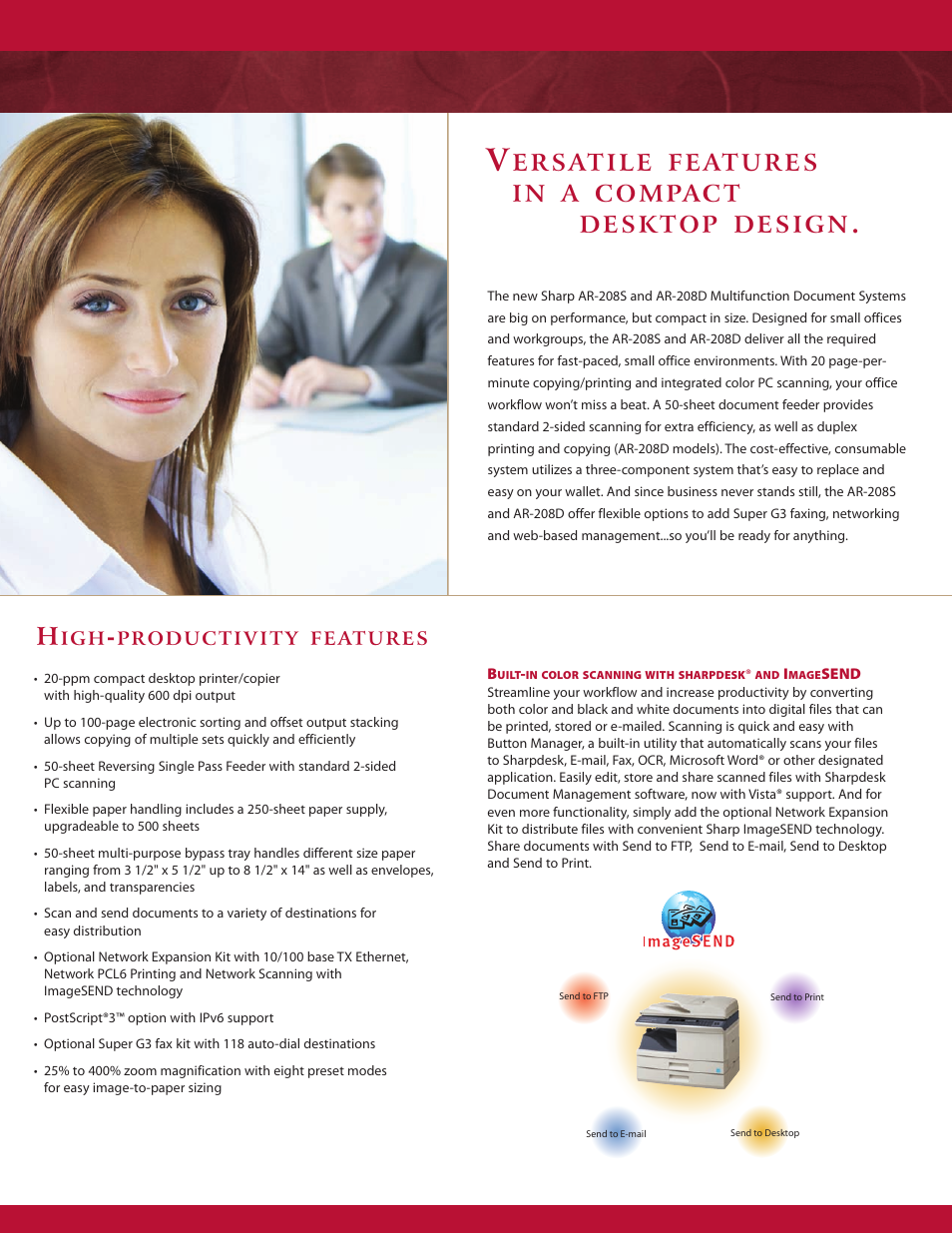 Ersatile features in a compact desktop design | Sharp AR-208D User Manual | Page 2 / 4