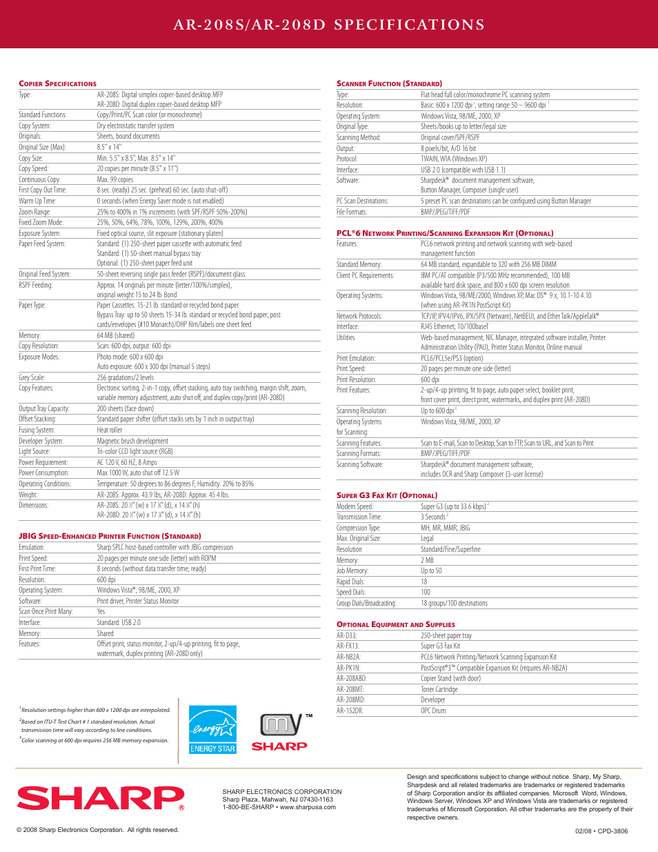 Sharp AR-208D User Manual | Page 4 / 4