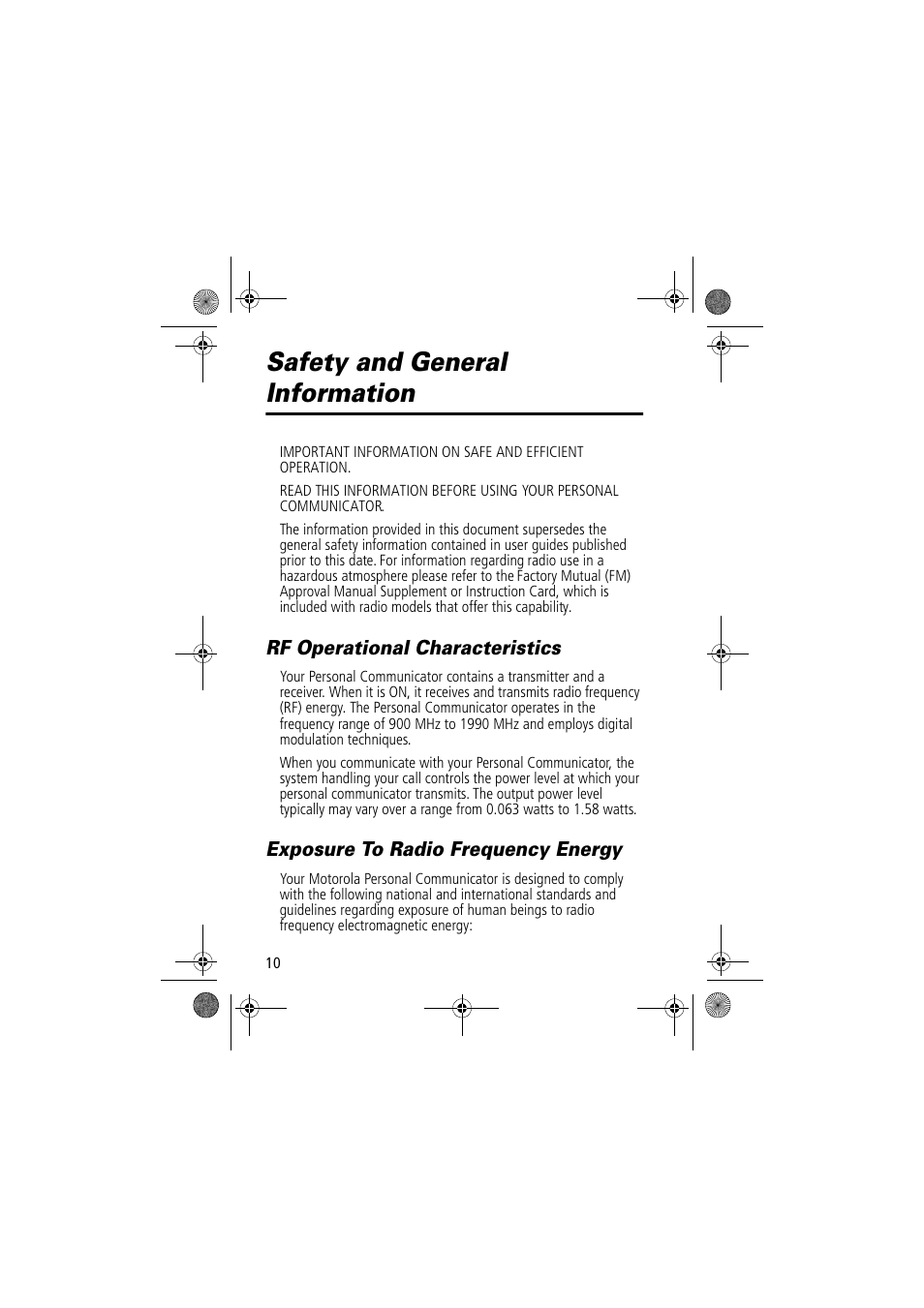 Safety and general information | Motorola TimePort 280 User Manual | Page 10 / 188