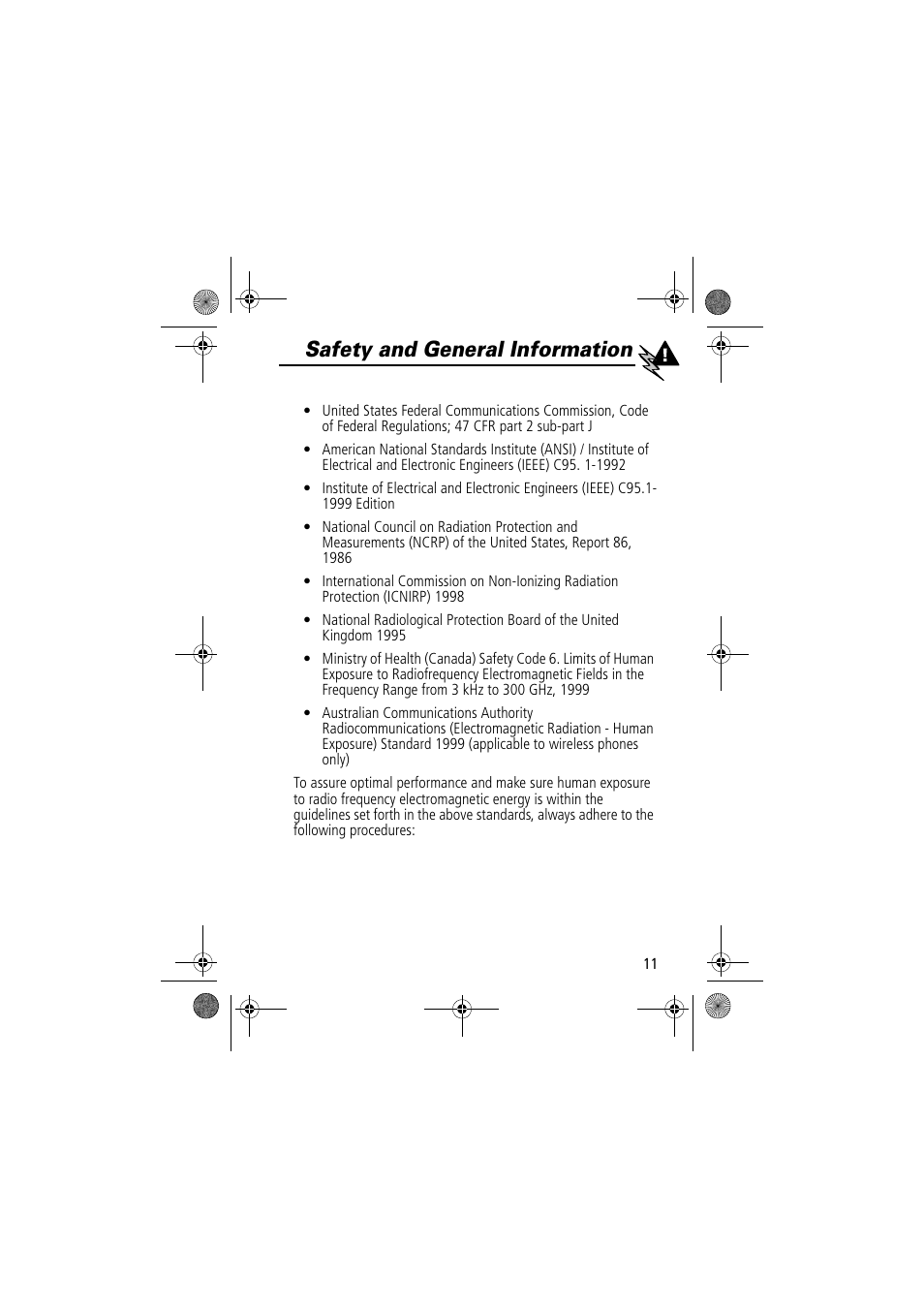 Safety and general information | Motorola TimePort 280 User Manual | Page 11 / 188