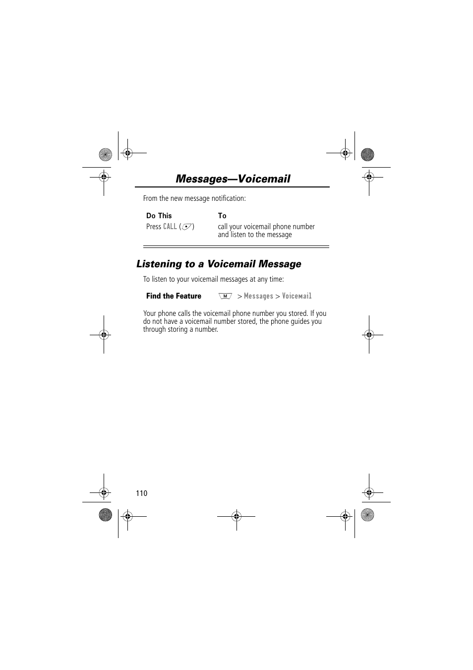 Messages—voicemail, Listening to a voicemail message | Motorola TimePort 280 User Manual | Page 110 / 188