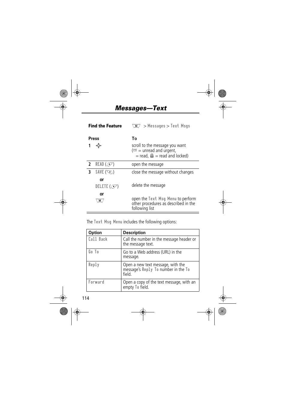 Messages—text | Motorola TimePort 280 User Manual | Page 114 / 188