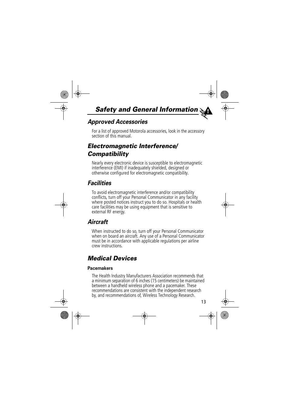 Safety and general information | Motorola TimePort 280 User Manual | Page 13 / 188