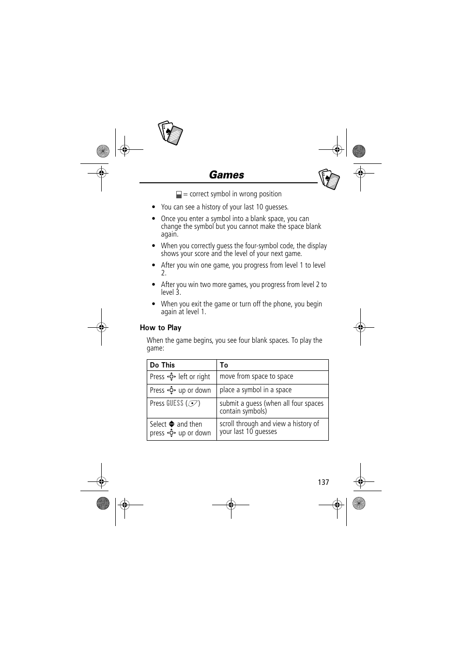 Games | Motorola TimePort 280 User Manual | Page 137 / 188