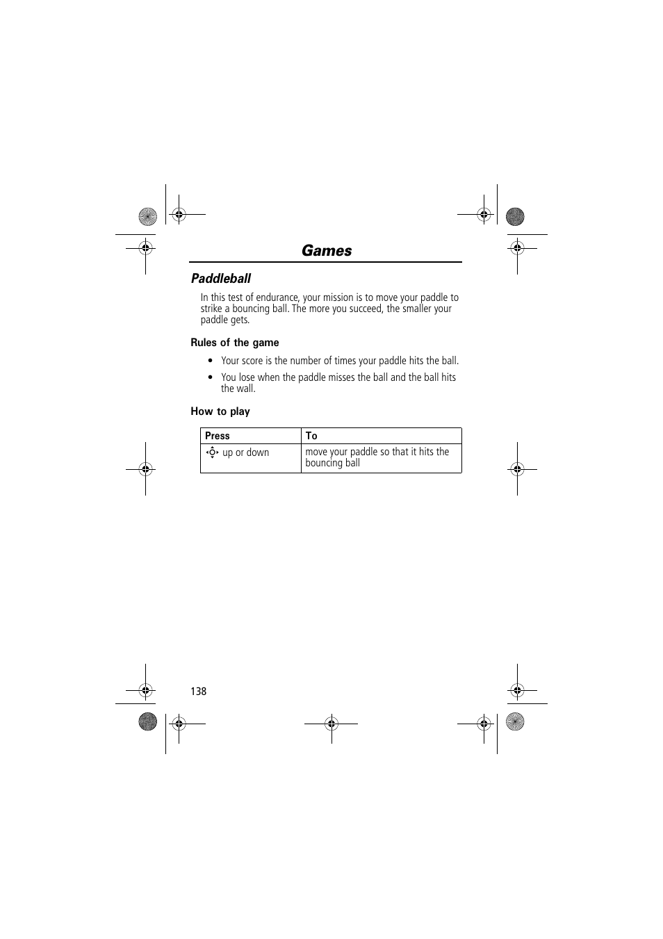 Games | Motorola TimePort 280 User Manual | Page 138 / 188