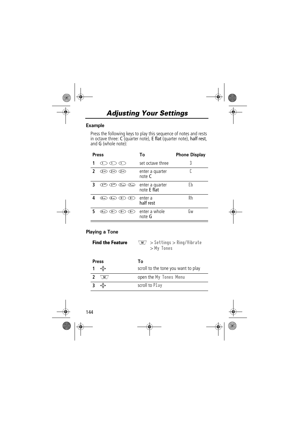 Adjusting your settings | Motorola TimePort 280 User Manual | Page 144 / 188