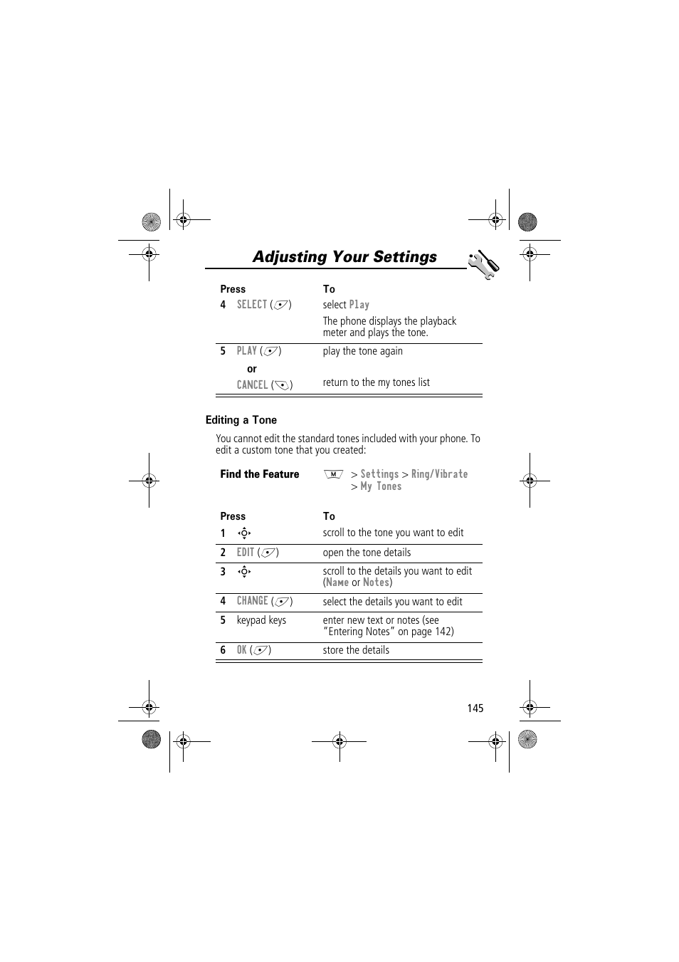 Adjusting your settings | Motorola TimePort 280 User Manual | Page 145 / 188