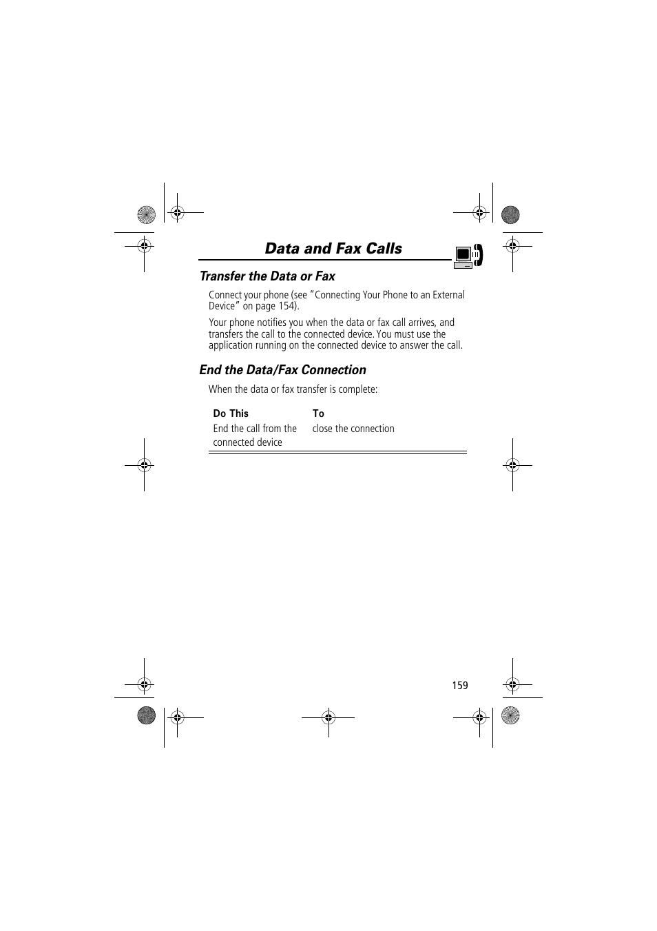 Data and fax calls | Motorola TimePort 280 User Manual | Page 159 / 188