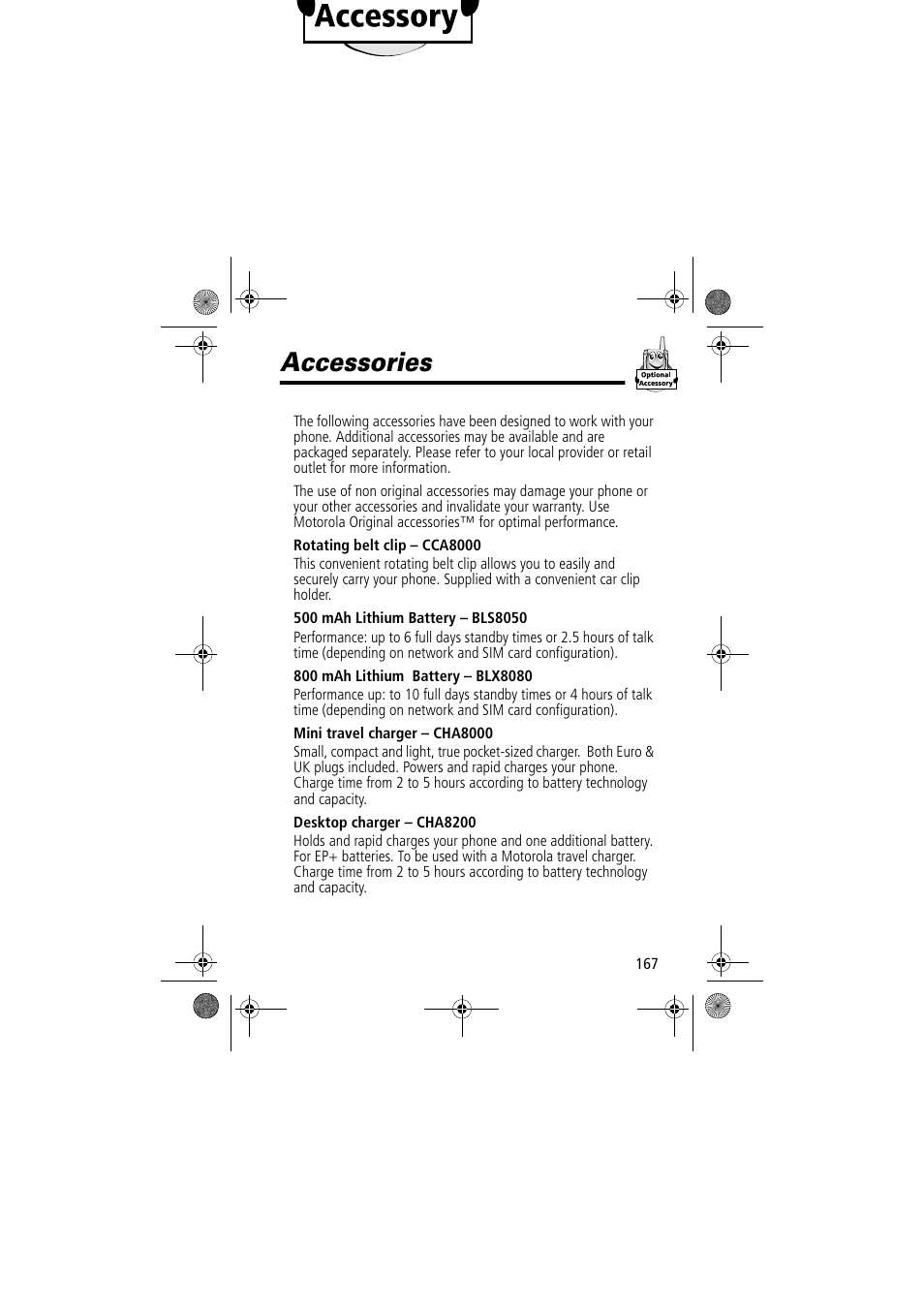 Accessories | Motorola TimePort 280 User Manual | Page 167 / 188